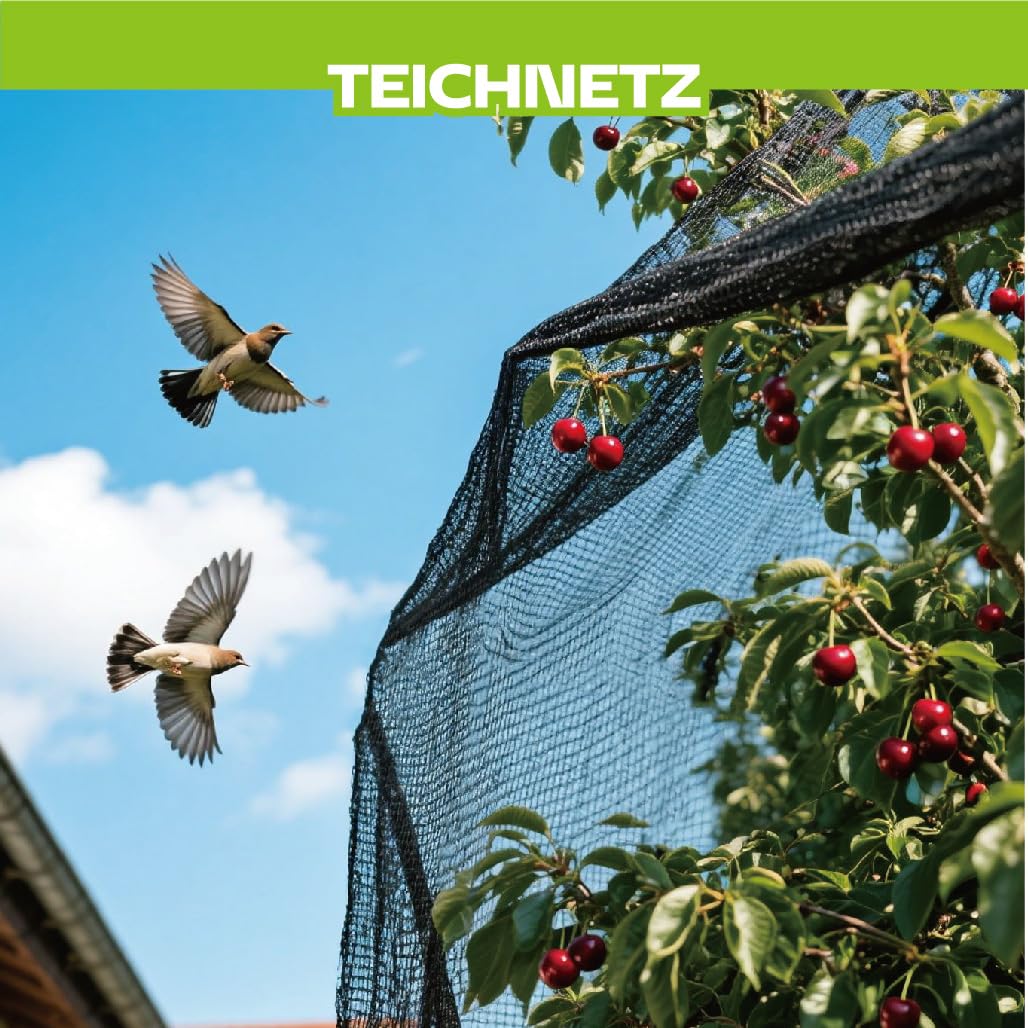 Teichnetz Feinmaschig 7.62x7.62m（58m²） Vogelschutznetz - Schwarz Teichnetz mit 12 Bodenankern | Witterungs- & UV-beständig | Laubnetz, Obstbaumnetz, Gartennetz