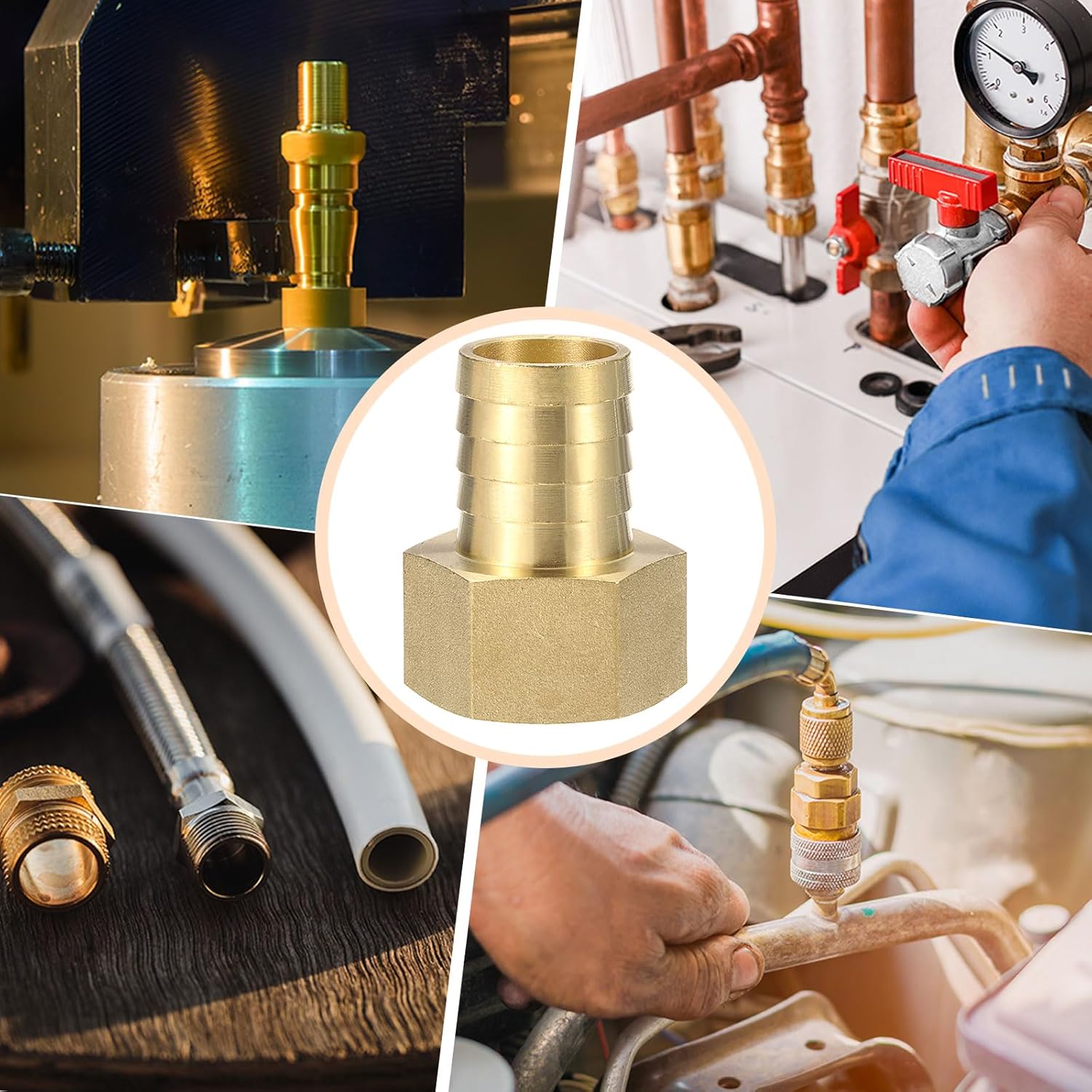 HARFINGTON 5pcs Brass Barbed Fitting 1" NPT Female to 1" Hose ID for Home Brew Pipe Fitting Direct Thread Connector Durable Construction