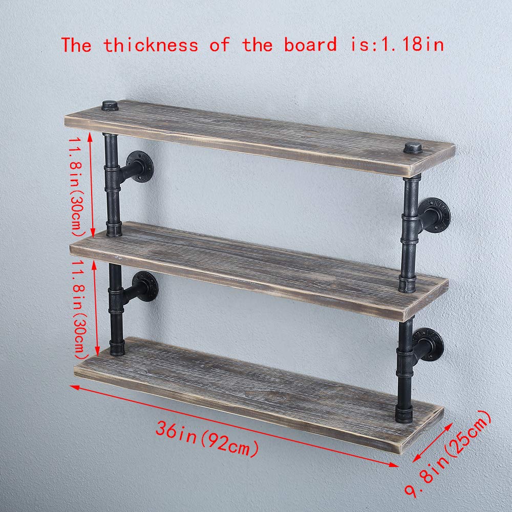 Industrial Pipe Shelf Wall Mounted,3 Tier Rustic Metal Floating Shelves
