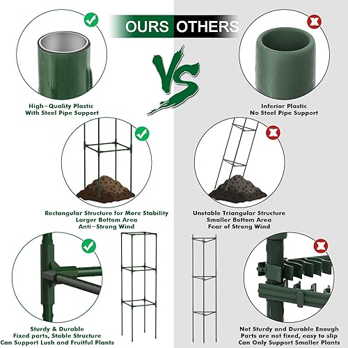 Miniatura 2 de ROADPLUM Paquete de 3 jaulas de tomate de 48 pulgadas para jardín, tubo de acero recubierto de plástico, estacas de tomate ajustables resistentes