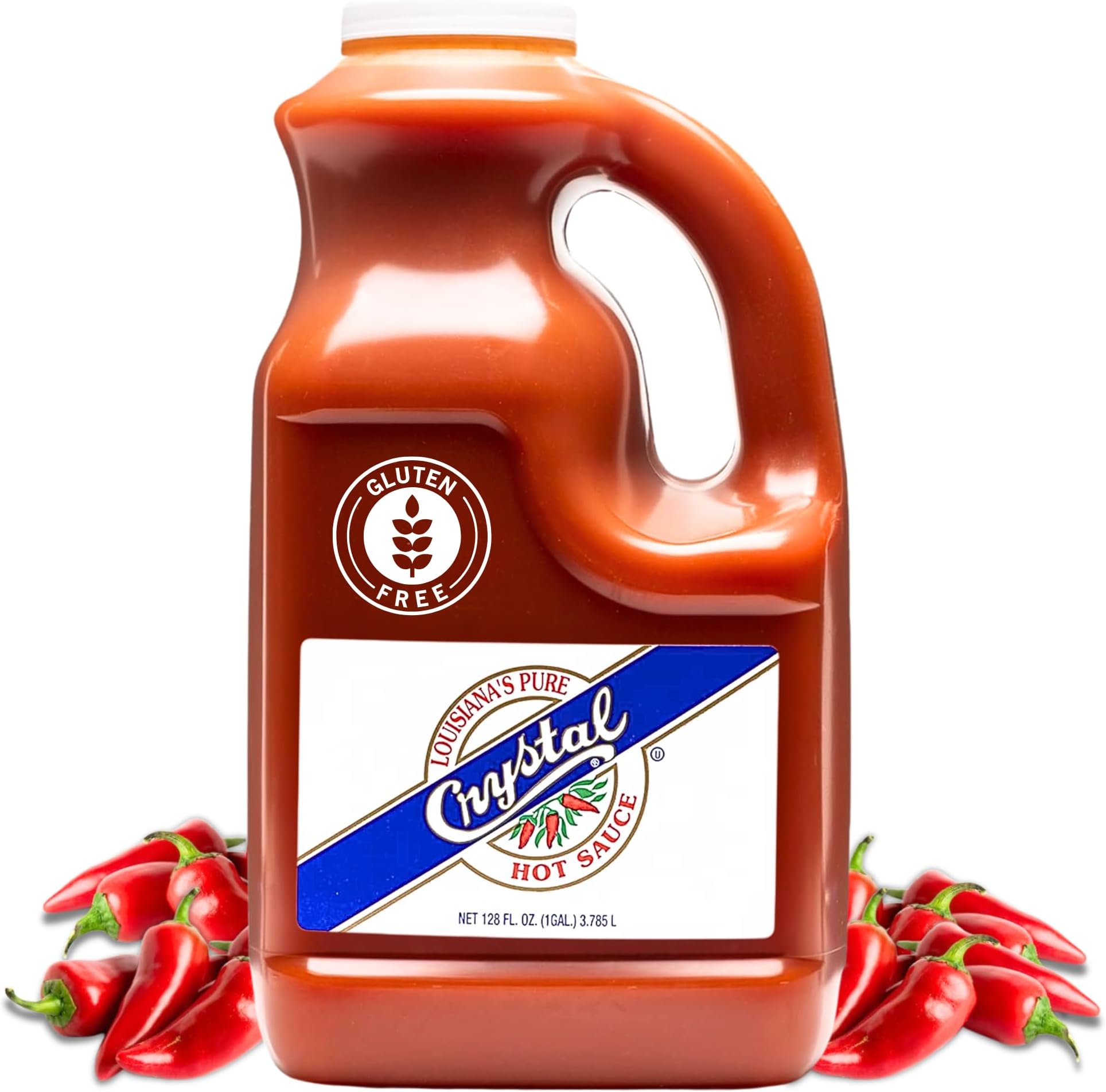 Crystal Louisiana's Pure Hot Sauce, Original, 1 Gallon Bottle (128 Fl Oz) Amazon Exclusive Recipe Card Included