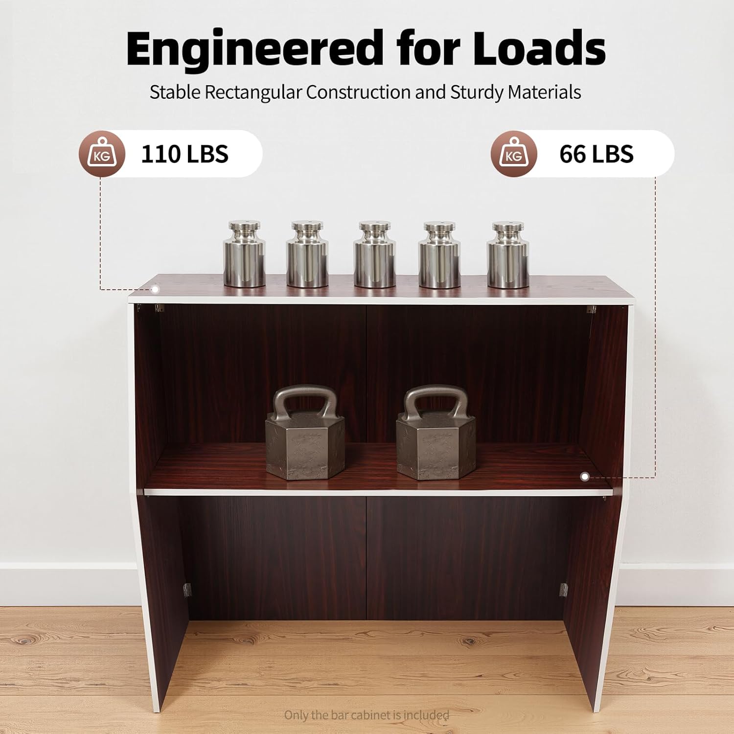 Portable Folding Event Bar, Mobile Laminate Folding Bar for Parties, 47.75x19.5x42.75in 2-Tiers Freestanding Event Bar with Practical Latches, Space-Saving, Edge Banding, Brown