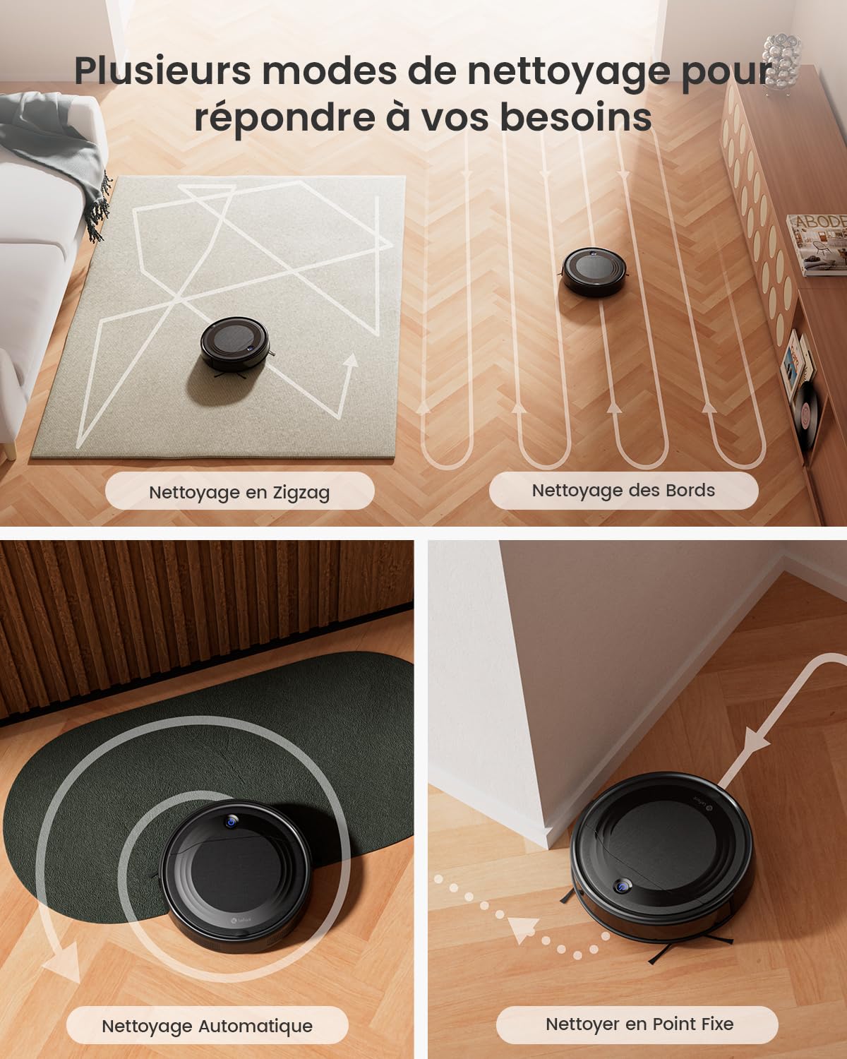 Lefant Robot Aspirateur M310 avec Navigation Précise, 4500 Pa, Autonomie de 150 Min, Filtre HEPA, Compatible Wi-FI, Idéal pour Poils d'animaux, Tapis et Sols Durs