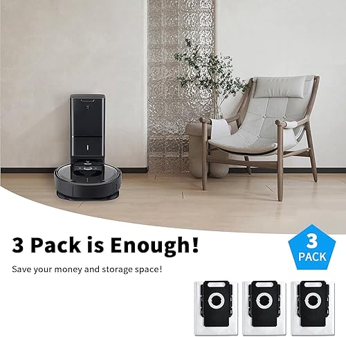 Miniatura 6 de Bolsas de vacío reutilizables para todos los iRobot Roomba I & S & J Series Clean Base, paquete de 3, cremallera