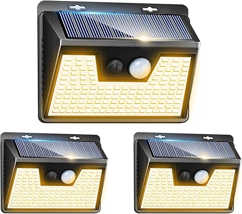 Miniatura 32 de Peasur Luces solares con sensor de movimiento para exteriores, paquete de 2 140 luces LED para valla, impermeable, marco blanco, iluminación de