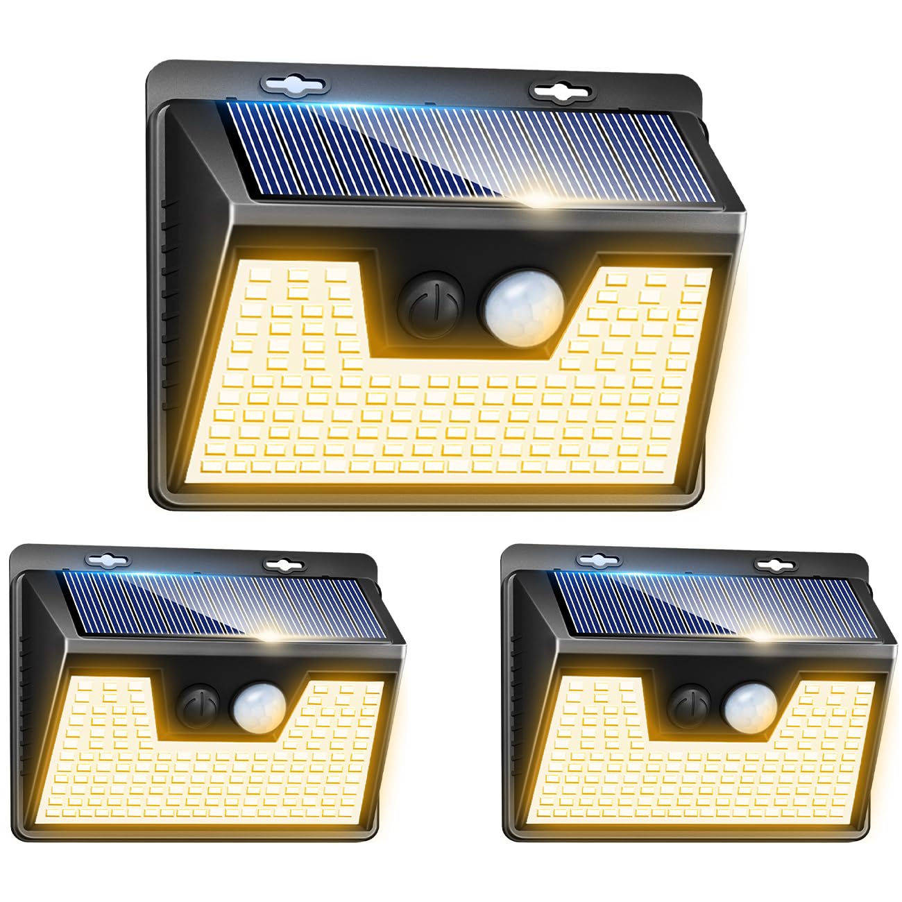 Peasur Solar Lights Outdoor Waterproof [3 Pack/140LED], Warm White Motion Sensor Lights Dusk to Dawn, 3 Modes Solar Fence Security Lighting for Wall Garden Yard Stair Outside