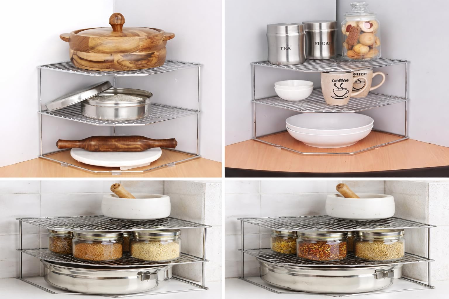 Corner Shelf Organizer, Stainless Steel, 3-Tier, Space-Saving, Rust-Proof, 11x11x10 Inch-image-48
