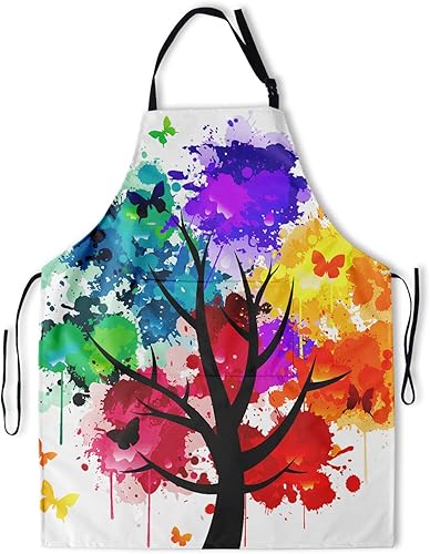 Miniatura 9 de Granbey Delantal de pintura de artista con 2 bolsillos, delantales artísticos, regalos para mujeres y hombres, batas de cocina de mariposa