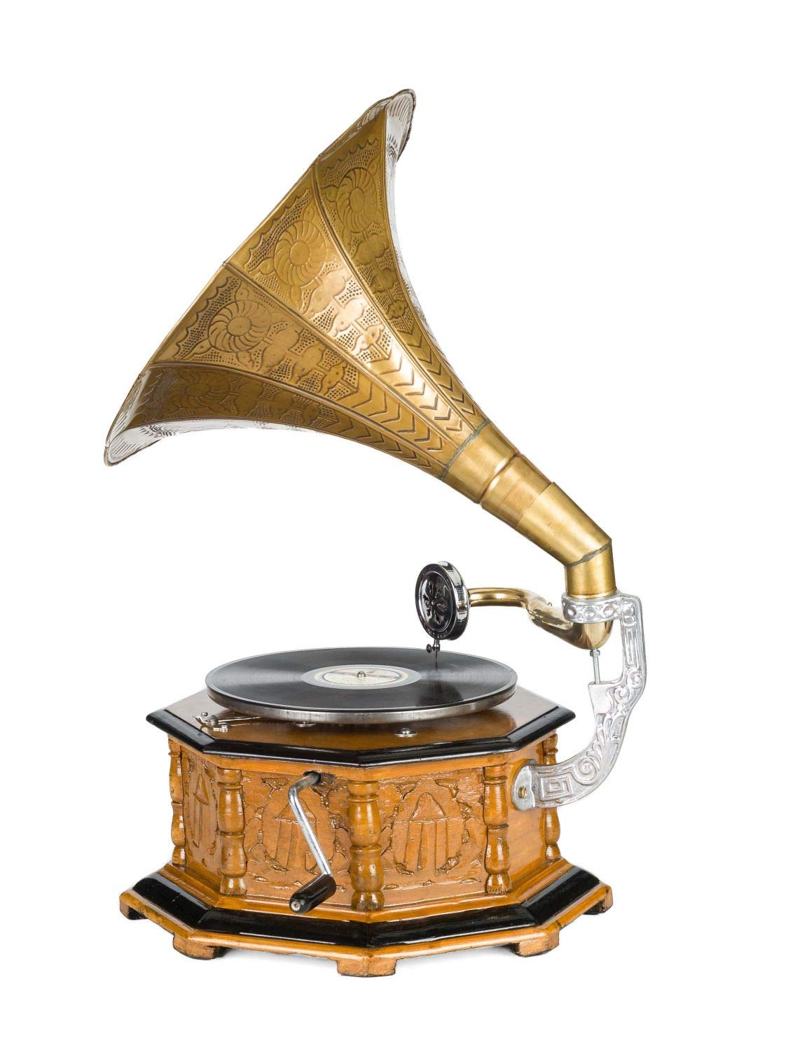 Grammophon Trichtergrammophon für Schellack Platten Gramophone im antik Stil