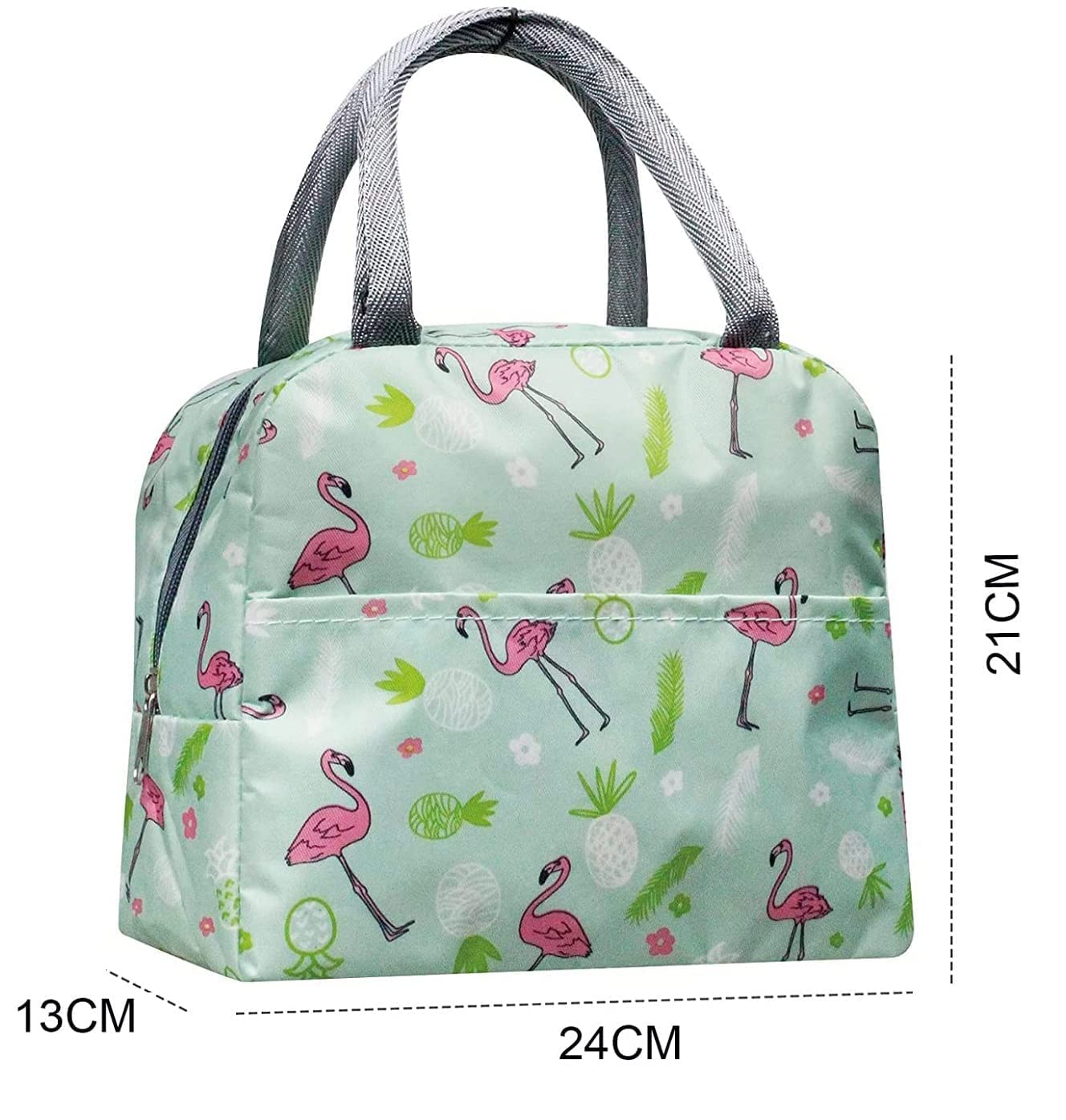 KARDIFF Aluminum Foil Insulated Lunch Bag For Women Small Lunch Leakproof Bag For Office, Work, School, Picnic Beach, Office, Outdoor, Gymor Travel (Green Flamingo), 5 Liter — Amazon image 2