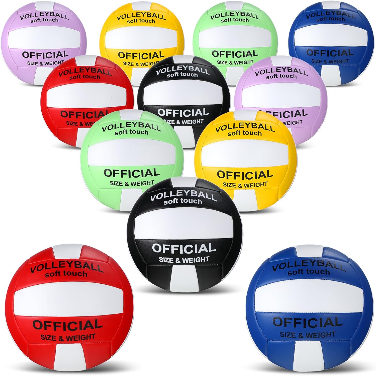 Jexine 12 Pcs Volleyball Official Size 5 Bulk Waterproof Recreational Soft Volleyball with 2 Pump Outdoor Indoor Training Beach Play Ball for Teenager Adult Gift Back to School Stylish