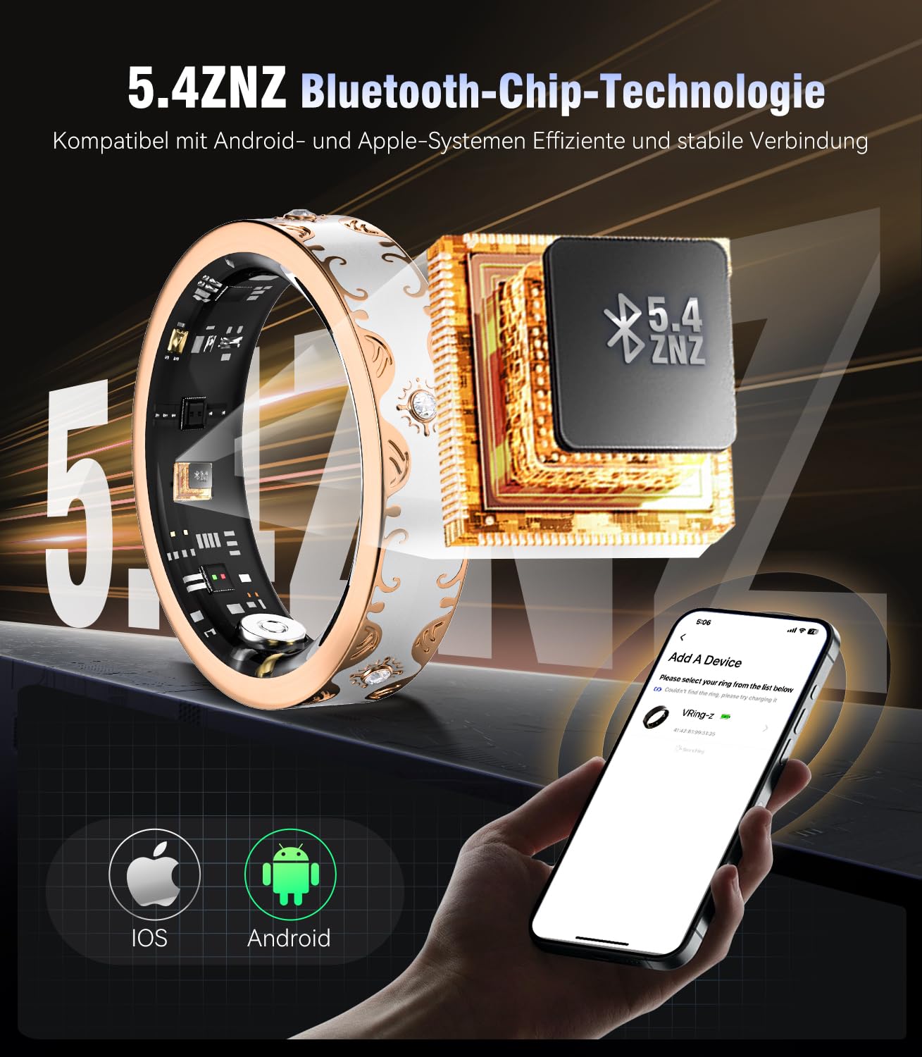 Anello intelligente e custodia di ricarica wireless 2026 【Tasso di errore 0% - precisione superiore del 30%】【Salute automatica 24/7 - 8 metriche (±2%)】Monitoraggio del sonno, SpO2 indossabile