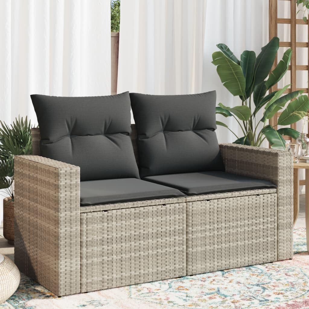 Canapé de jardin pour balcon et terrasse modulable gris en rotin
