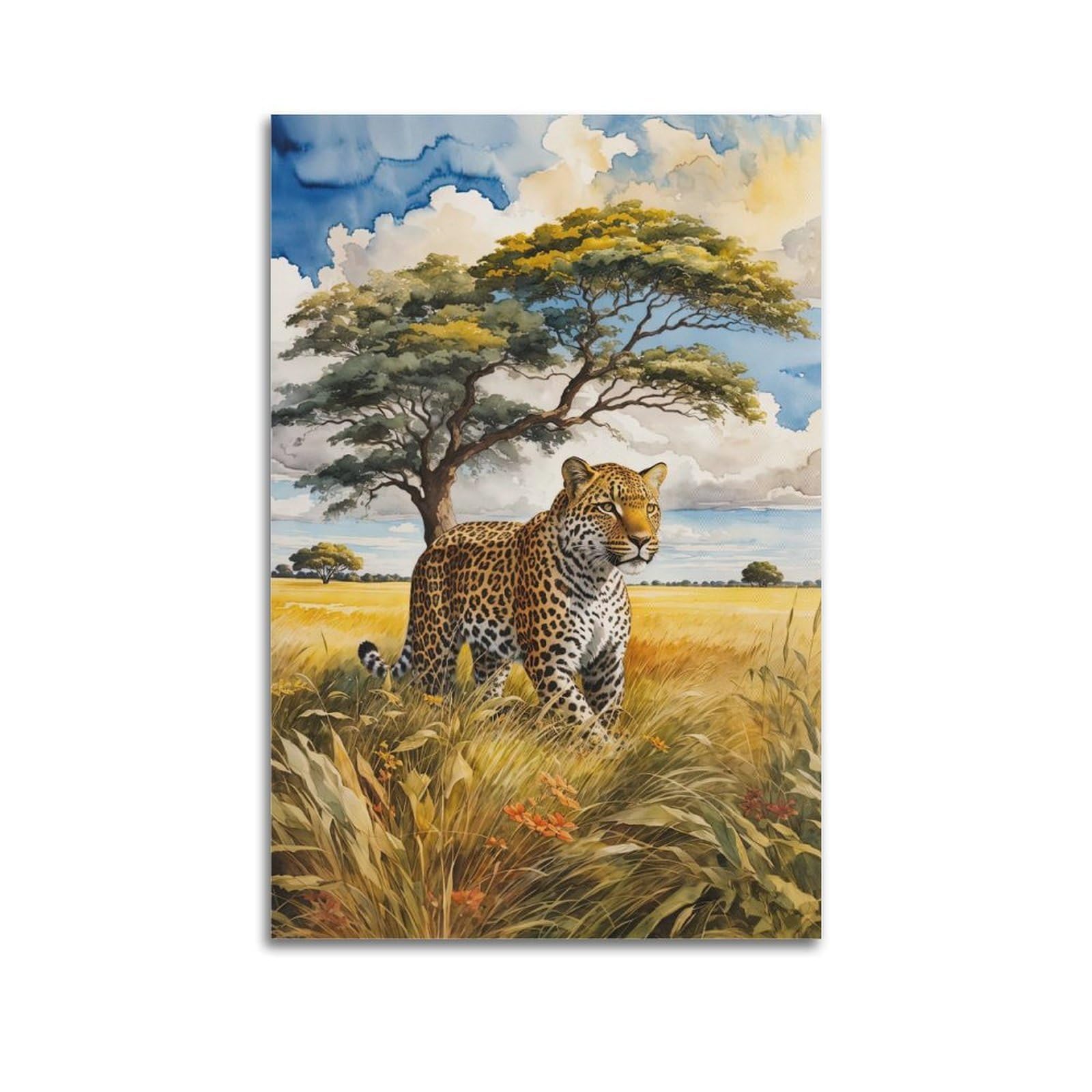 WPHSFX Wildlife Artwork Poster LEOPARD IN ACTION Poster Decorative Painting Canvas Wall Posters And Art Picture Print Modern Family Bedroom Decor Posters 20x30inch(50x75cm)