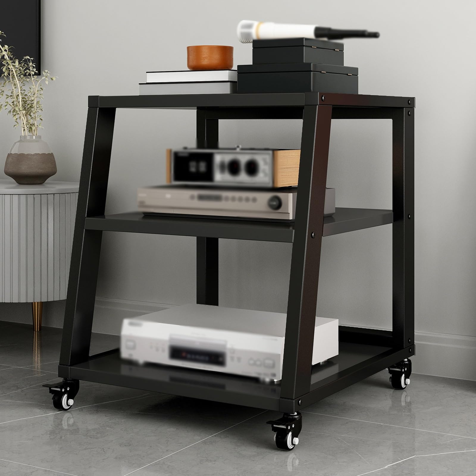 Système de rack stéréo robuste à 5 niveaux sur roulettes réglable pour matériel audio pour home cinéma et salon