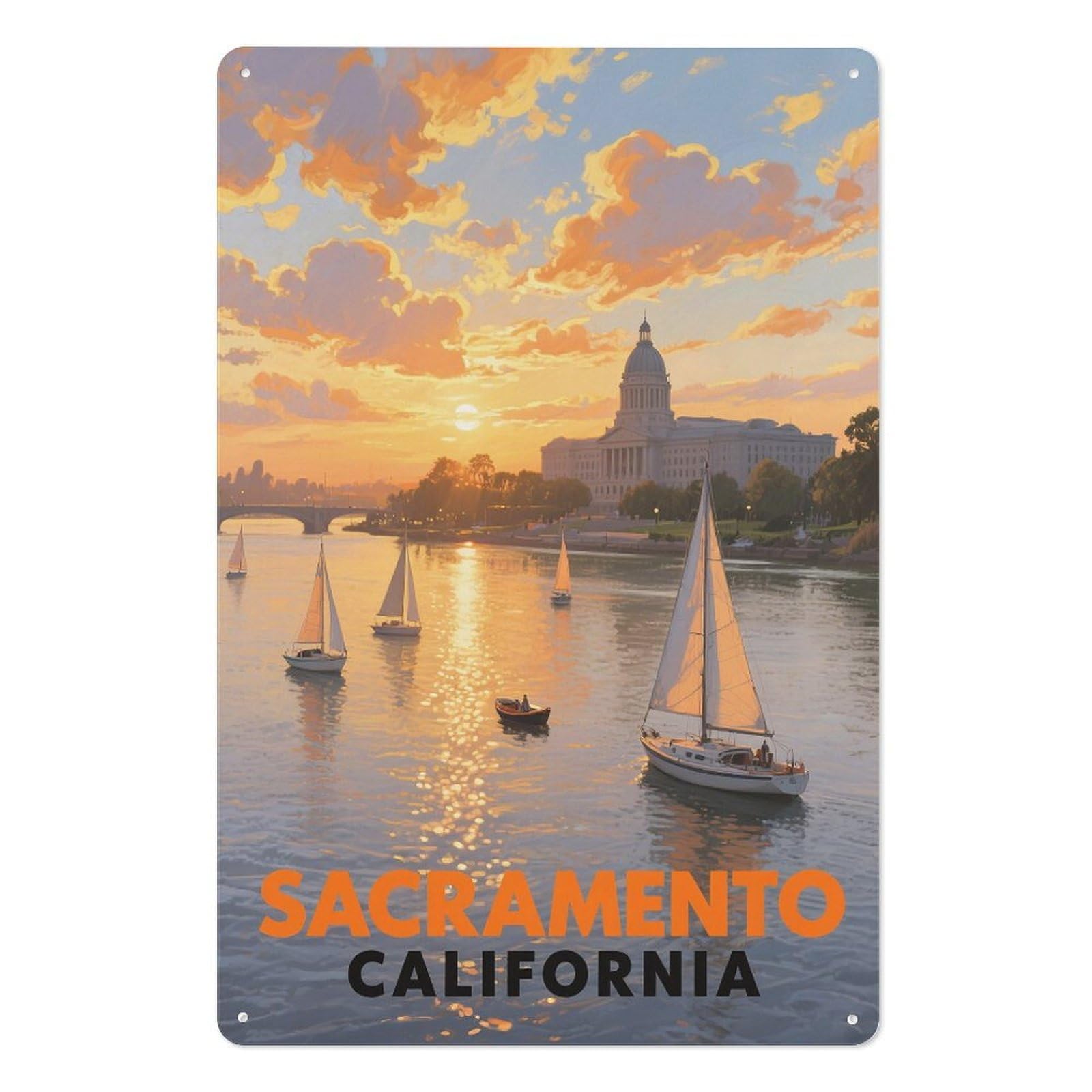Sacramento California Retro Design Tin Paintings Vintage Tin Sign 08x12inch(20x30cm) Wall Art for Home Office Bedroom Living Room Cafes Wall Decor