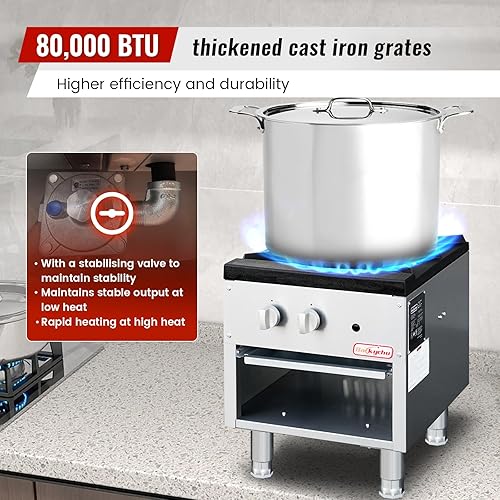 Miniatura 4 de Estufa de gas comercial con gabinete, estufa de un solo quemador de 80,000 BTU, estufa de cocina de encimera de 18 pulgadas para restaurante,