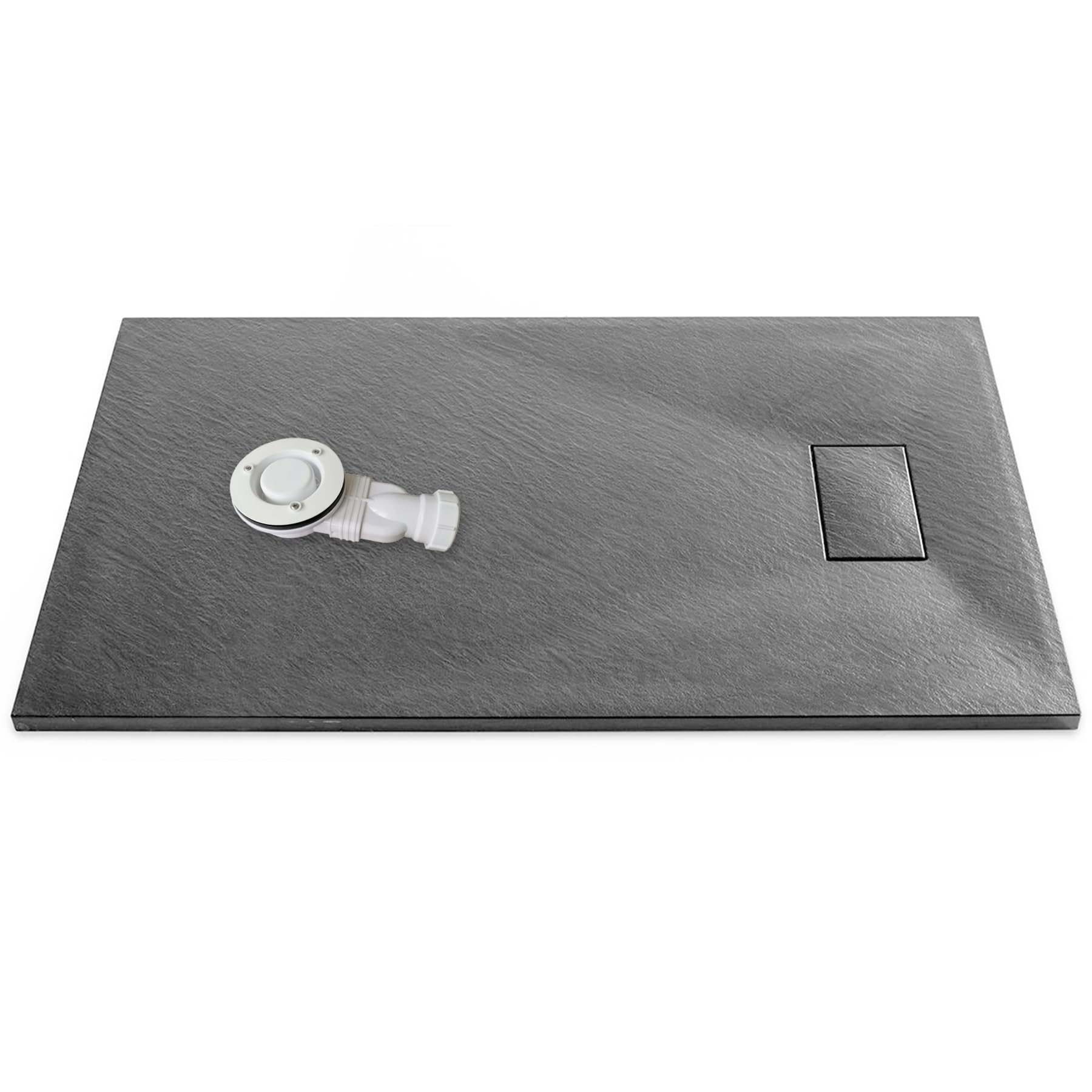 Thermopanel Grey 1200X800mm Dark Smc Slate Stone Shower Tray & Dark Drain Cover With Low Profile Waste
