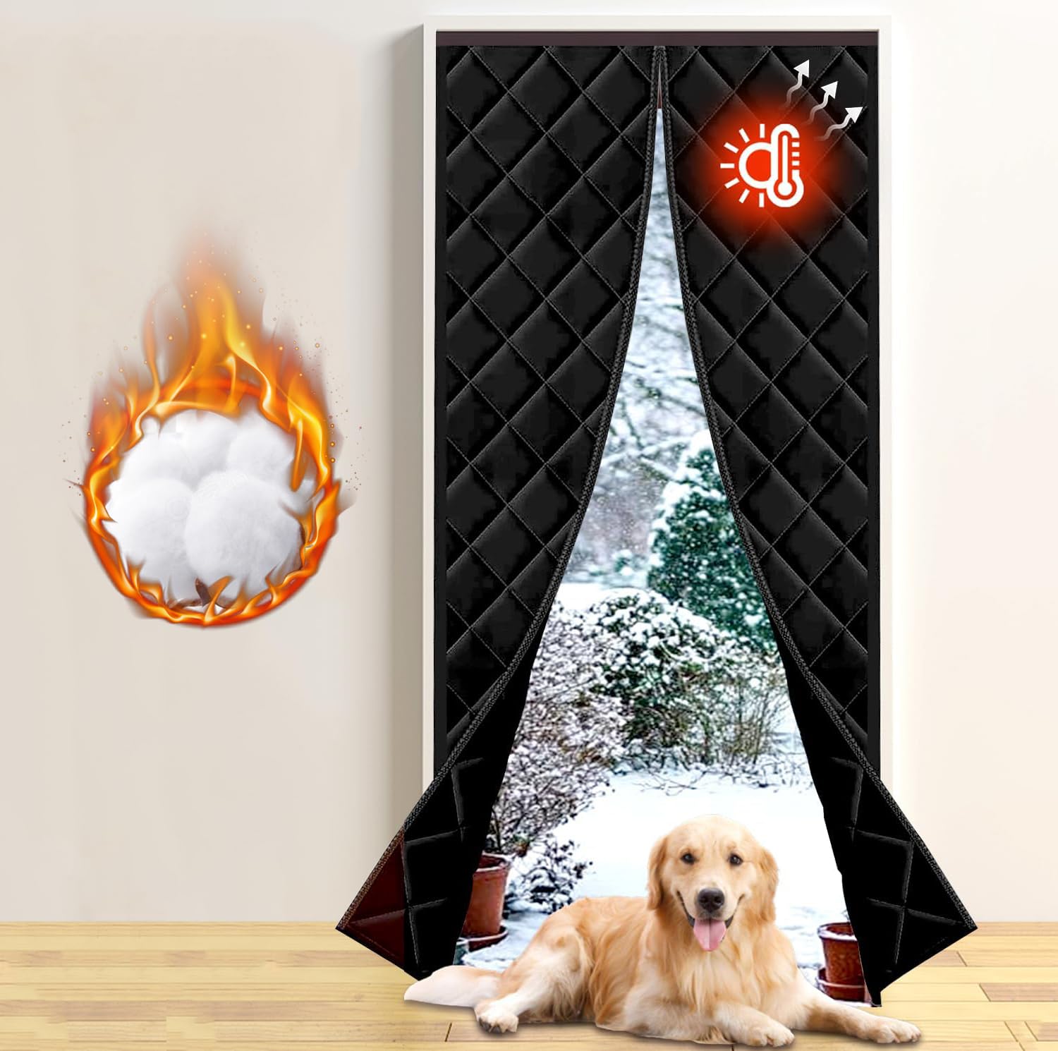 Rideau de Porte Isolant Thermique Magnétique 75 x 200 cm, Pleine Grandeur, Referme Tout Seul Contre le Froid D'hiver, D'entrée, Garage, Porte de Sous Sol ou Passage - Noir