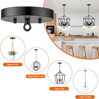 Qc Ceiling Light Cover Plate, 6 inch Canopy Kit for Chandelier and Pendant Light, Light Fixture Cover Plate with Hardware, Ceiling Light Mounting Parts (Black)