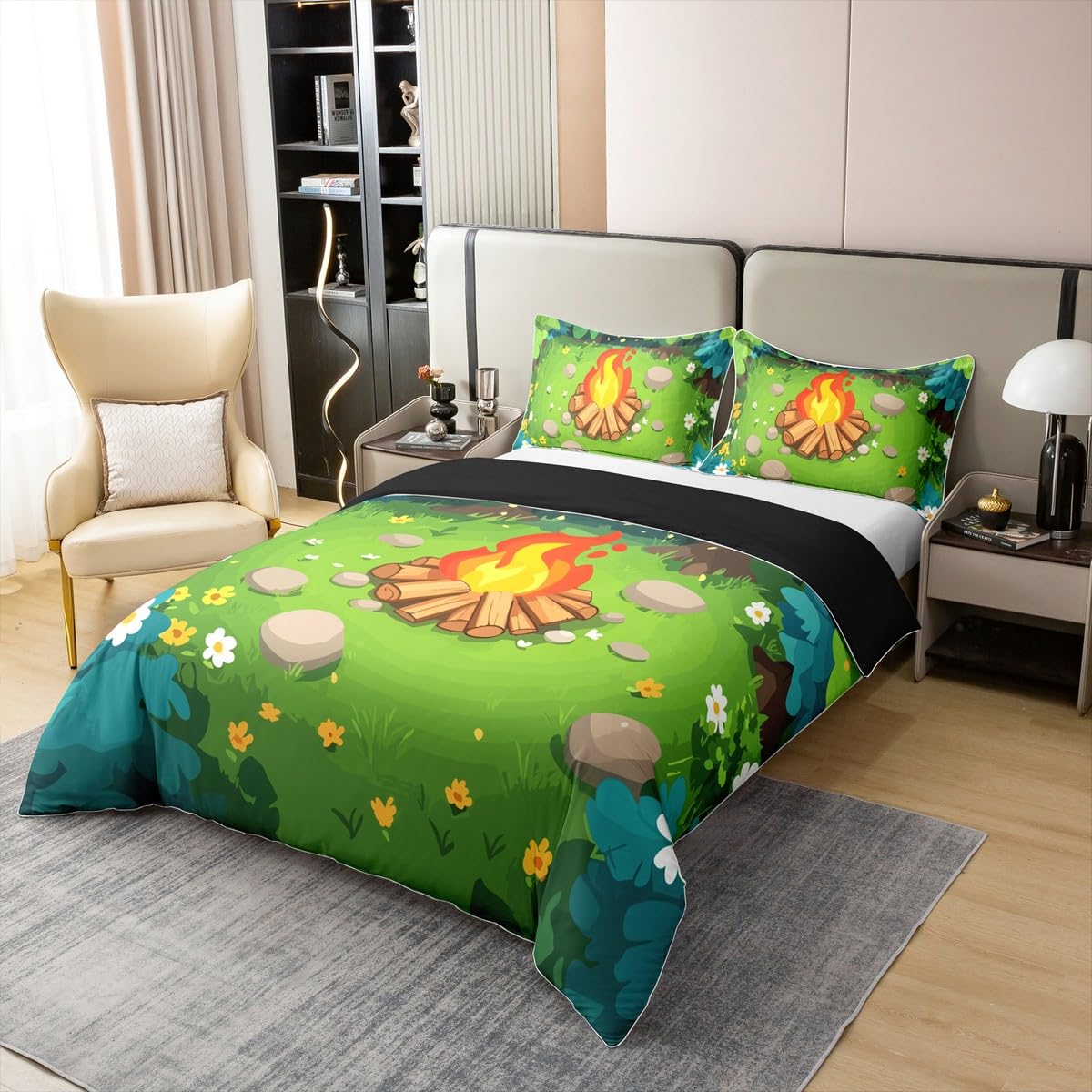 Homewish Camper King pościel szczęśliwy kemping bawełna poszewka na kołdrę zestaw leśny kemping poszewka na kołdrę dla dzieci chłopców dziewcząt, zestawy łóżek na ognisko