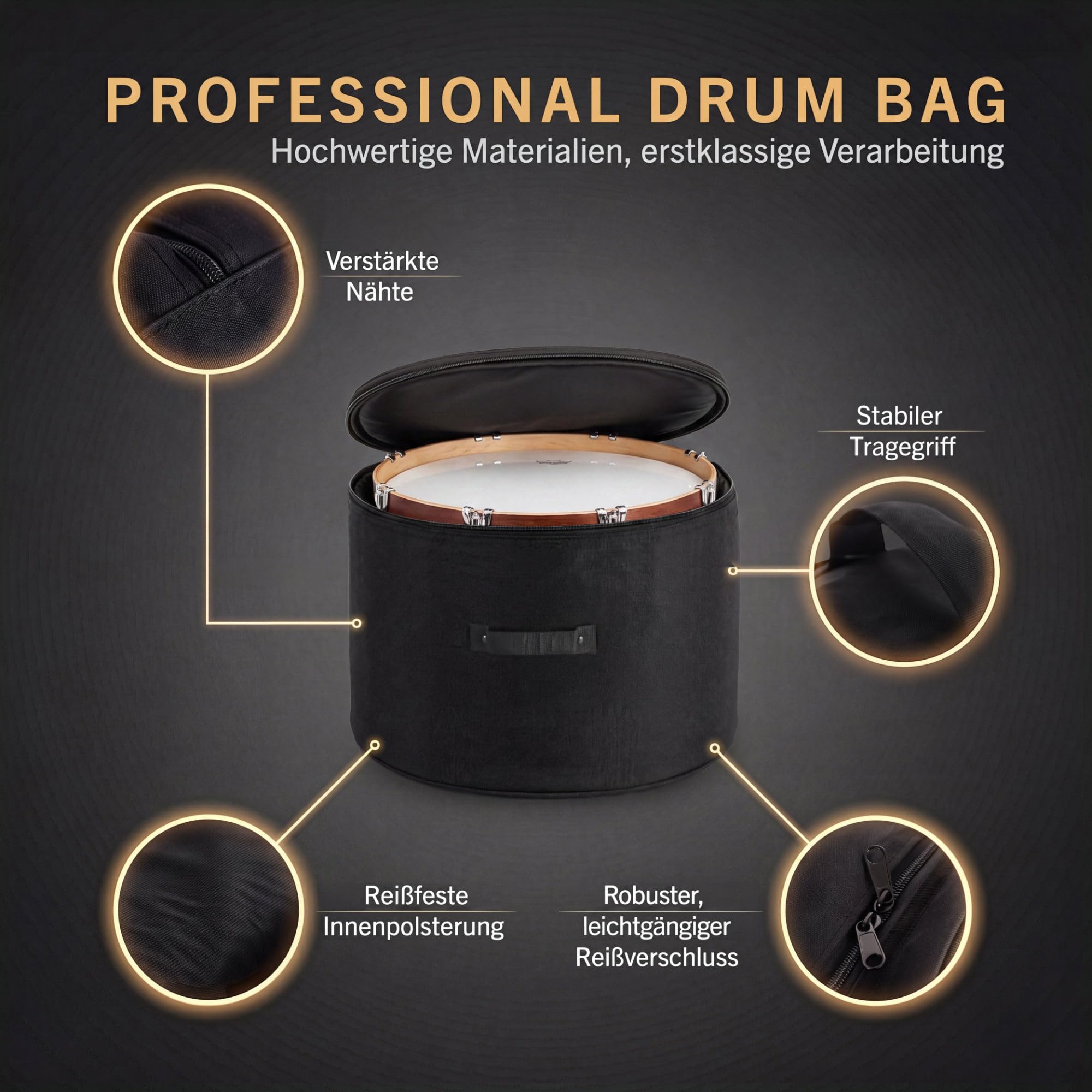 XDrum Bass Drum Tasche 18 x 14 Zoll, gepolstert, Schwarz, Drum Bag | Reißfeste Kunstfaser, wasserabweisend, Innenpolsterung, robuster Reißverschluss, Tragegriff