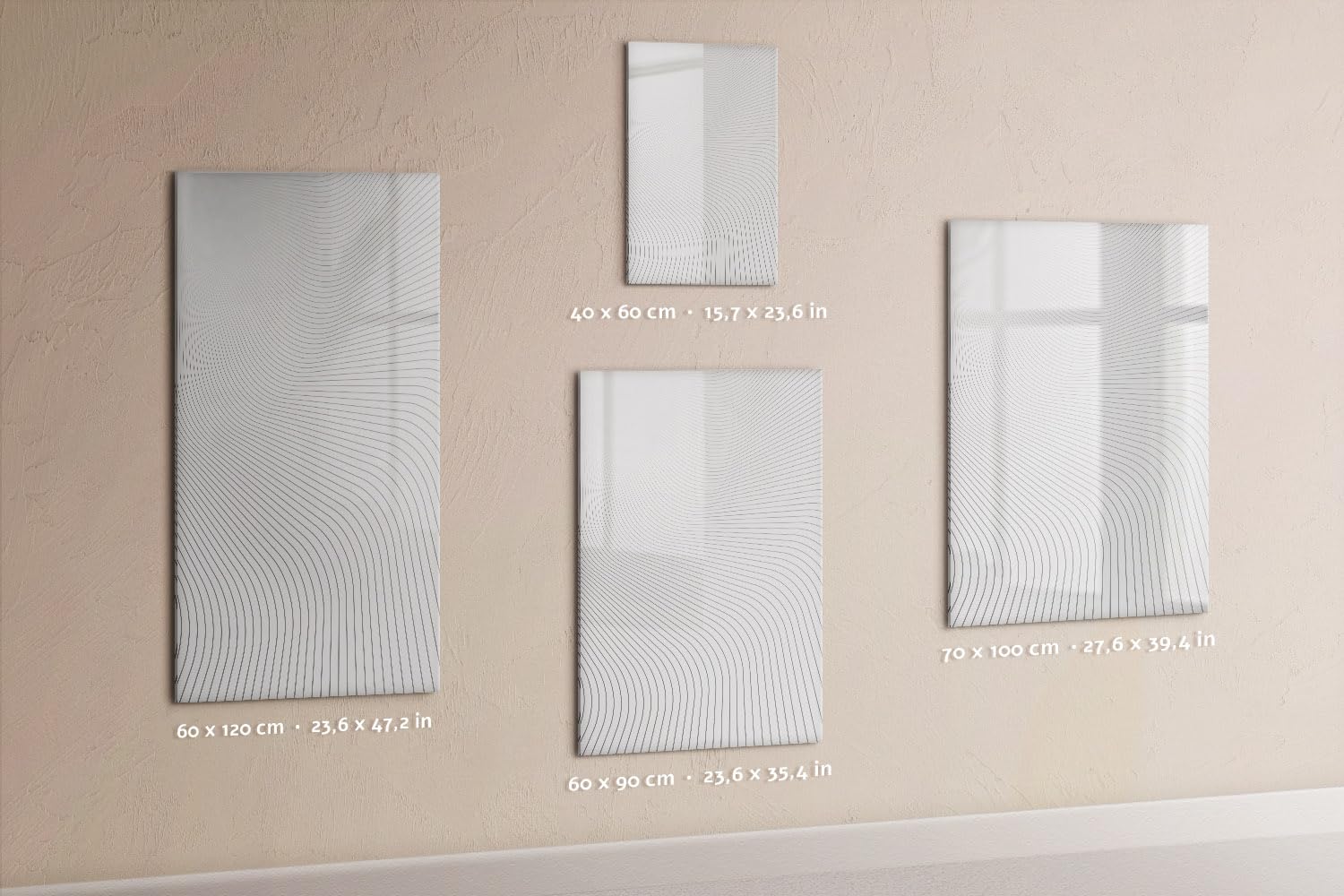 Lavagna in vetro magnetica da parete 60x120 cm | Linee grigie