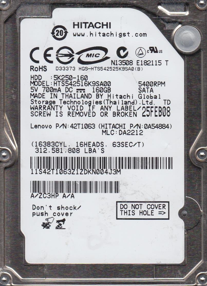 純正OEM Hitachi hts542516?K9sa00?0?a54884?42t1501?42t1063?160?GB 2.5インチハードドライブ Amazon | 純正OEMHITACHI HTS542516K9SA00 0A54884 42T1501