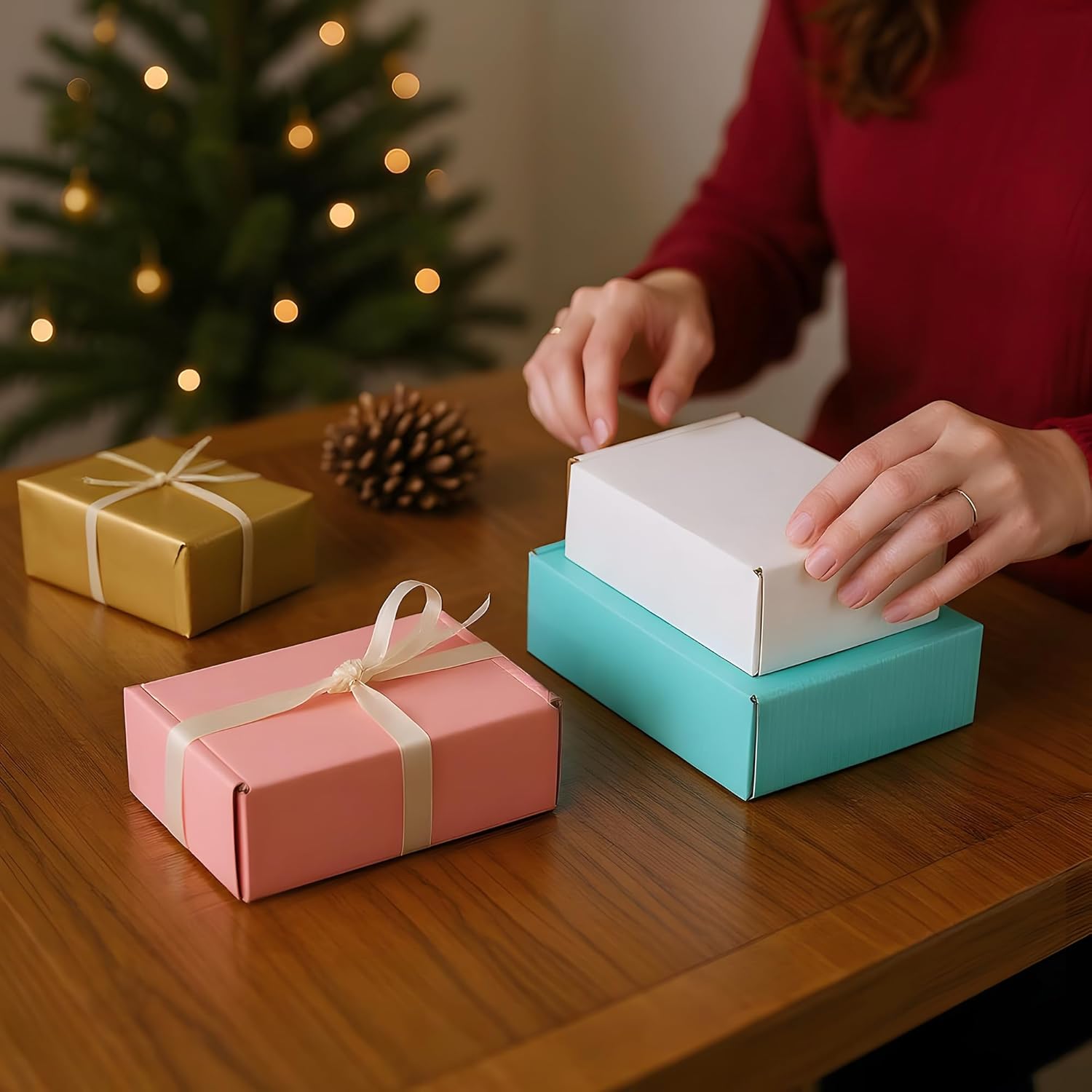 FARRAY 50 Pack of 6x4x2 Inches Small Shipping Boxes, Durable Corrugated Cardboard Boxes for Shipping, Gift, Mailing and Packaging, Teal