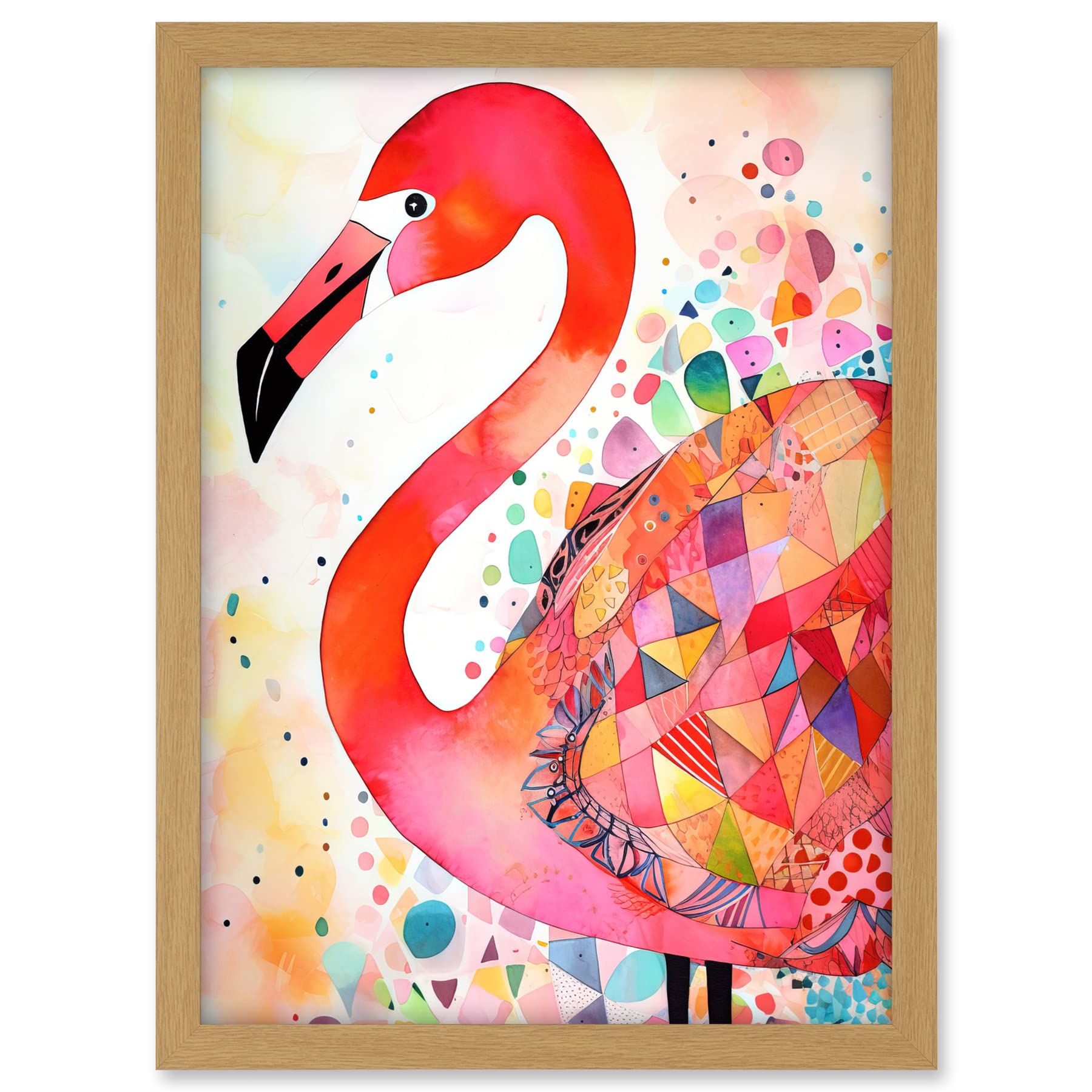 Artery8 Flamingo Bird With Patterns Folk Art Watercolour Painting Artwork Framed A3 Wall Art Print