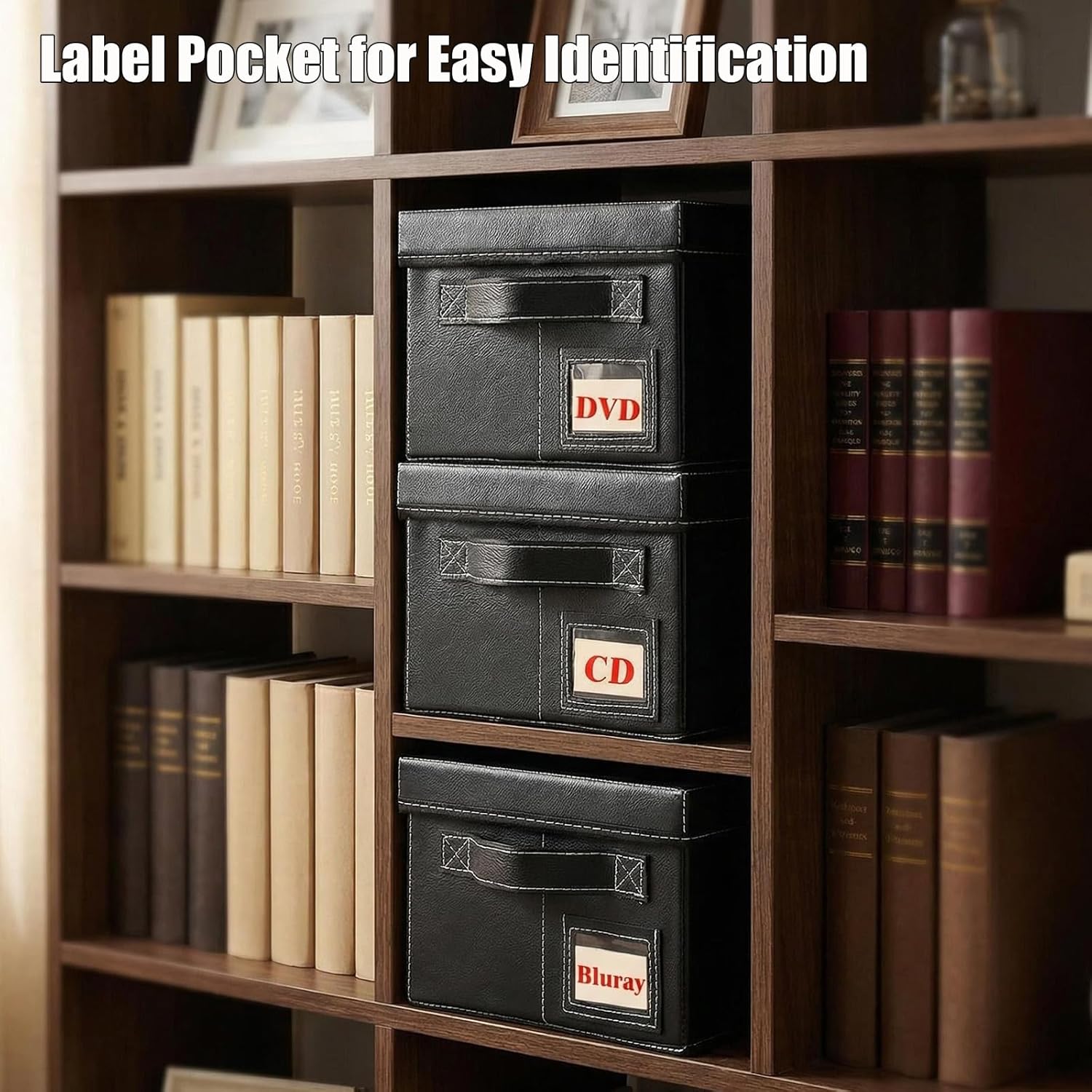 DVD Storage Boxes with Lid, 4 Pack DVD Boxes Holds 26 Standard DVD Cases Each, Stackable Media Organizer for Blu ray, Video Games, CDs – Also for Toys, Socks, Underwear Storage