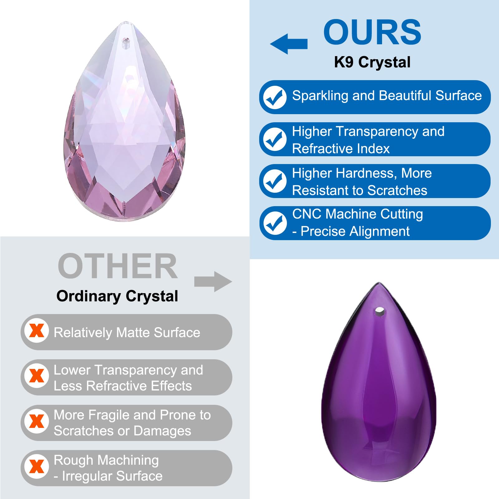 PATIKIL K9 Crystal Pendants Teardrop Beads - Image 3