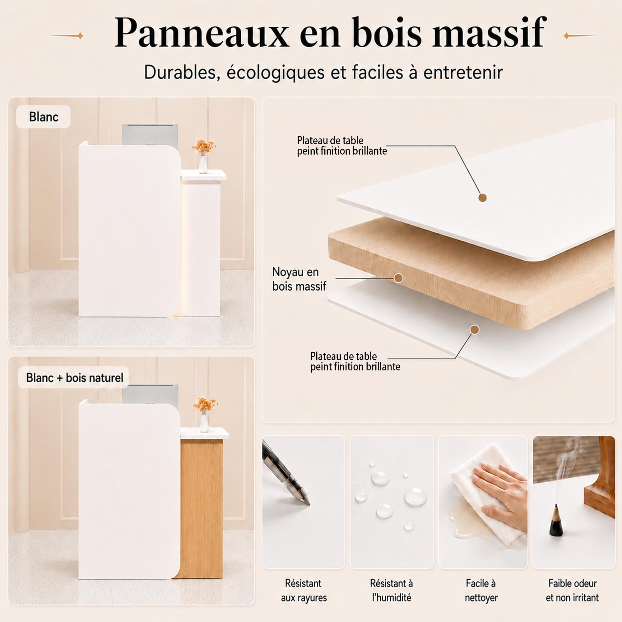 Comptoir Caisse Compact, 2 Tiroirs à Serrure, Passe-câbles