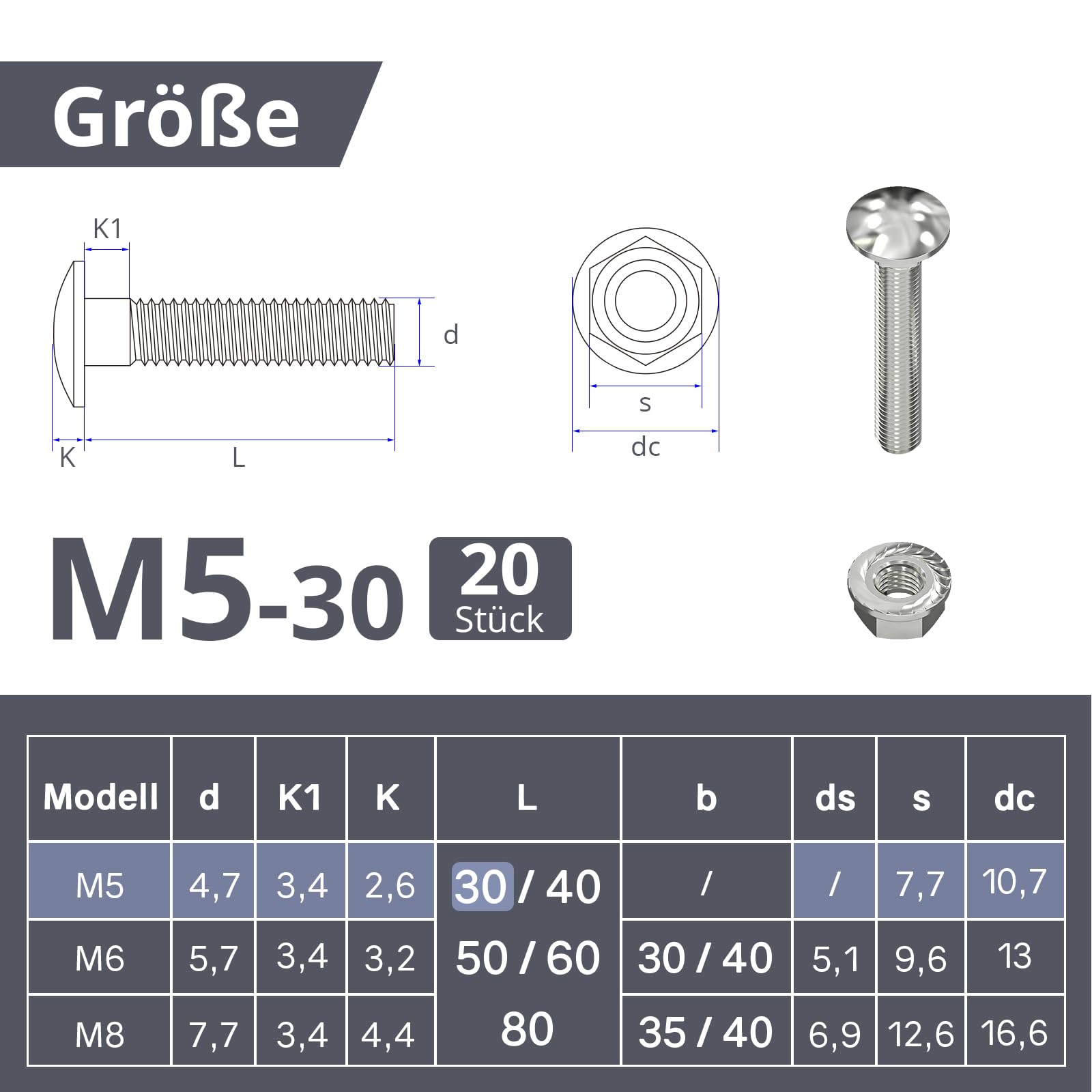 10 Viti Testa Tonda M5x50 Mm - Acciaio Inox A2 Con Dado Quadrato