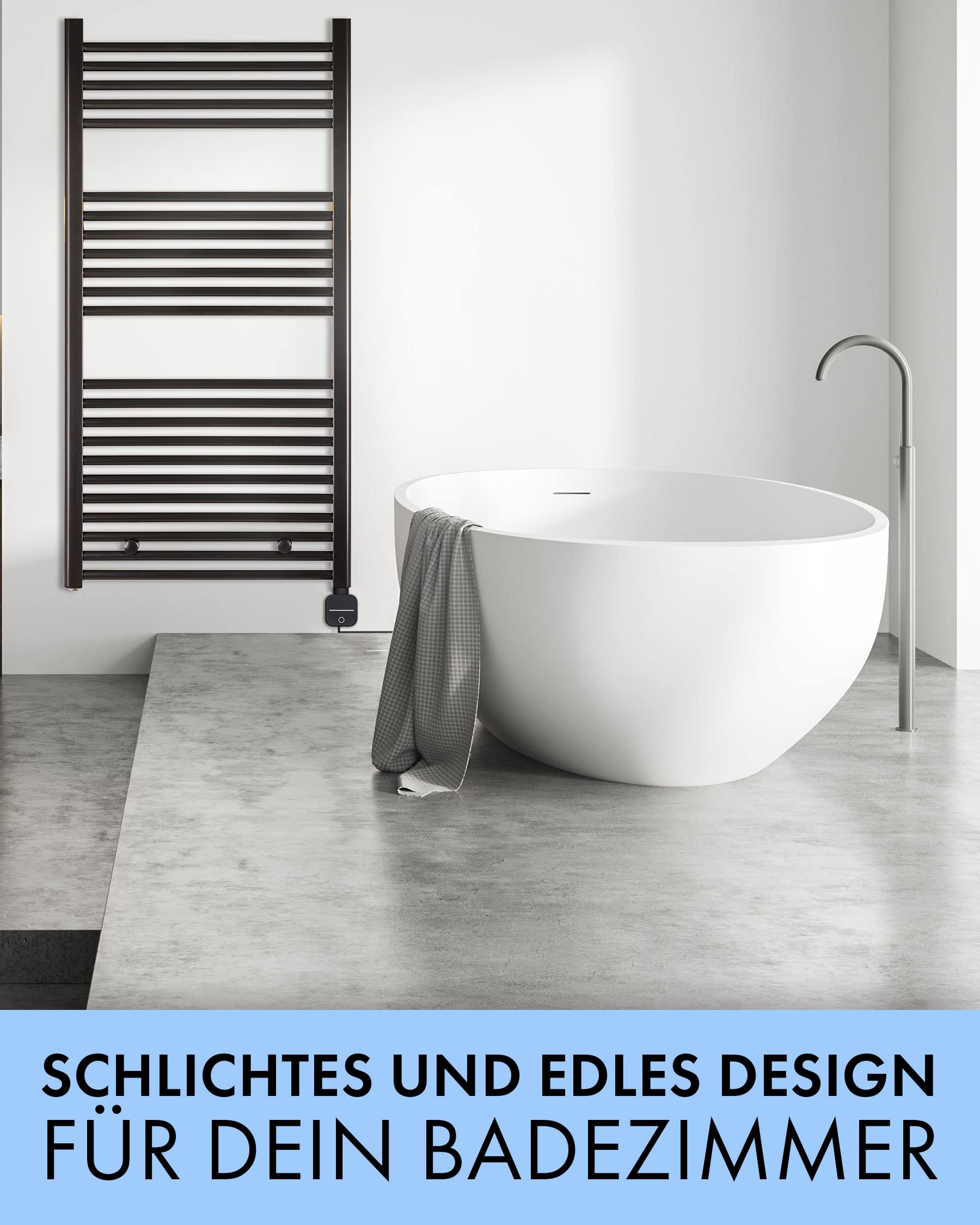 anapont Scaldasalviette elettrico da bagno 775hx600b – nero – con funzione timer – Scaldasalviette – Riscaldamento elettrico – Asciugamani da bagno – Made in Germany