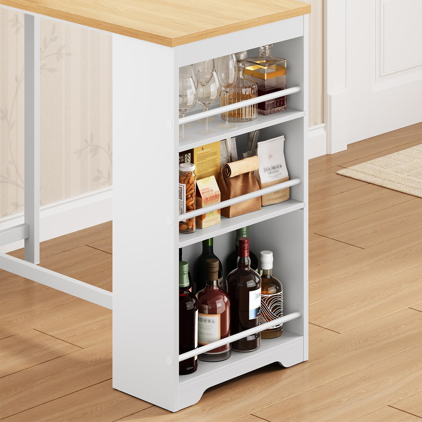HOOBRO Bartisch Küche, Stehtisch mit 3 Ablageflächen, Küchentheke, Bistrotisch, Esstisch, 100 x 50 x 100 cm, für Bar, Küche, Wohn- und Esszimmer, Weiß und Naturfarbe EWN11BT01