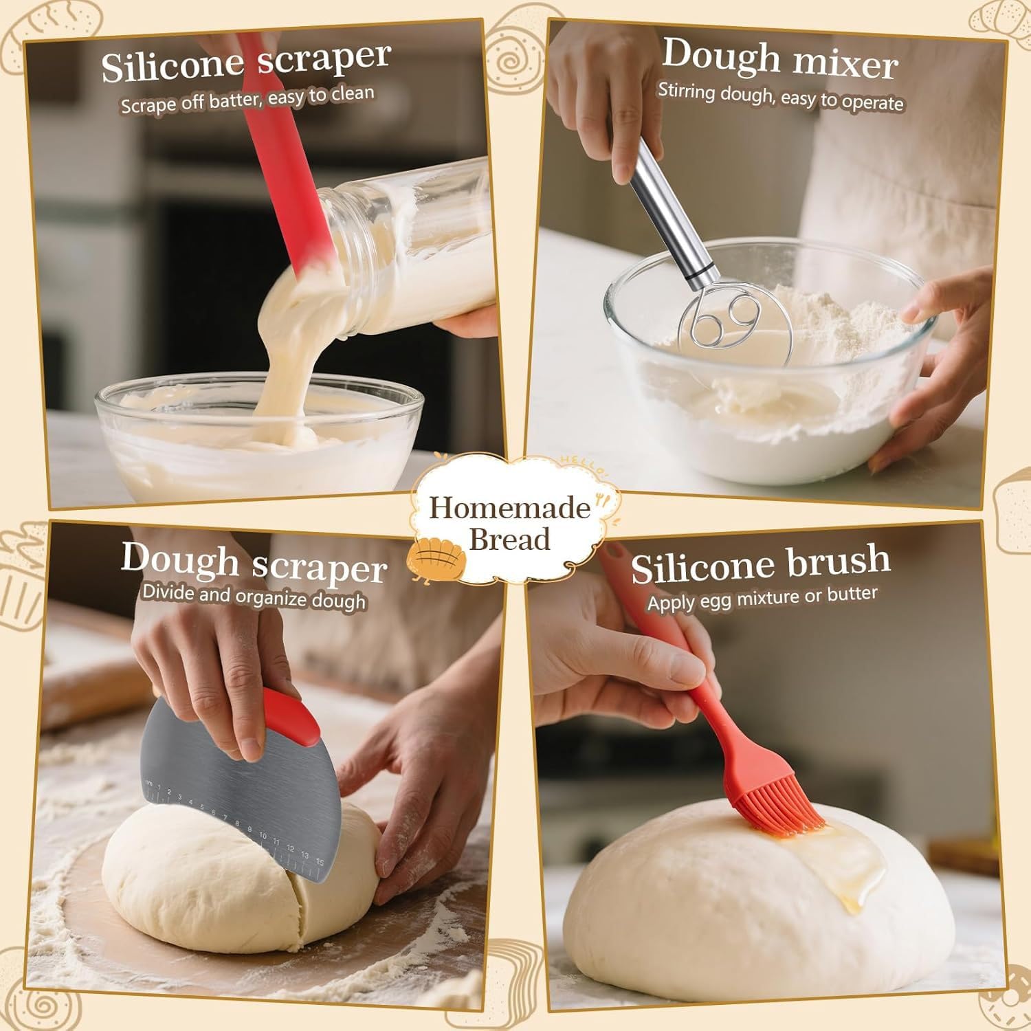 Gärkörbchen Banneton Brotbackzubehör Gärkorb Brot Runde & Oval Kombi Paket, Sauerteig Starter Set für Brot aus Baumwollstricken mit 800ml Gärglas für Anfänger, Bäcke