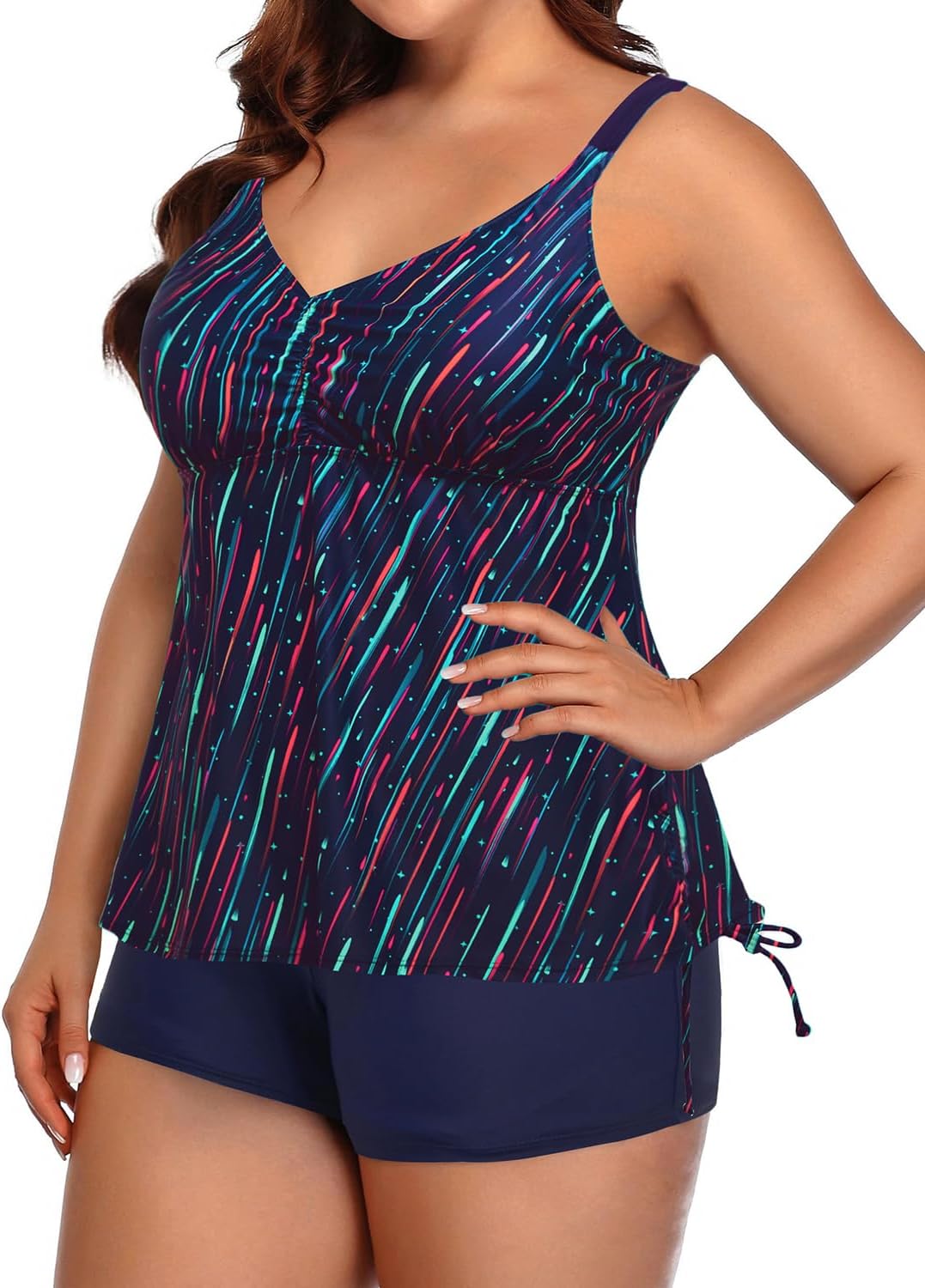 Plus Size Tankini Swimsuits for Women Two Piece Bathing Suits with Shorts Tummy Control Swimwear - Image 4