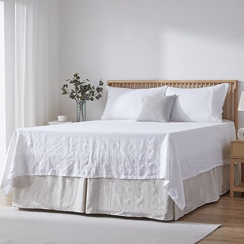 Miniatura 1 de Simple&Opulence Falda de cama de lino de alta calidad, estilo básico de 18 pulgadas, a prueba de caídas, polvo, fácil ajuste, transpirable (lino
