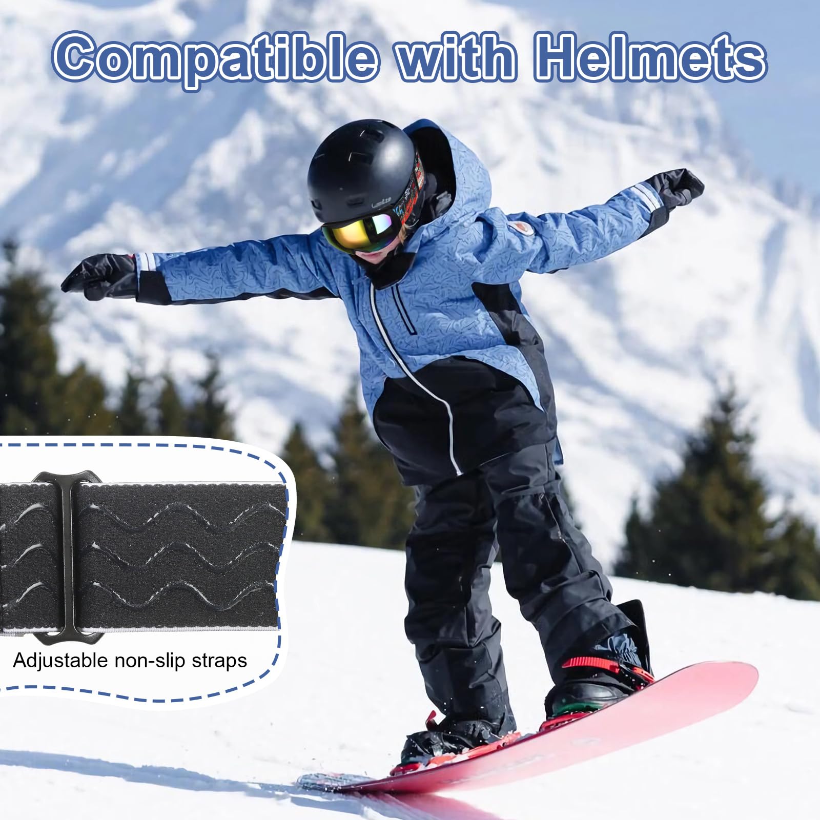 Gogle narciarskie dla dzieci, przeciwmgielne okulary snowboardowe z podwójną soczewką dla dzieci w wieku 6-14 lat, OTG, anty-100% UV 400, gogle śniegowe dla chłopców i dziewcząt, dla narciarzy