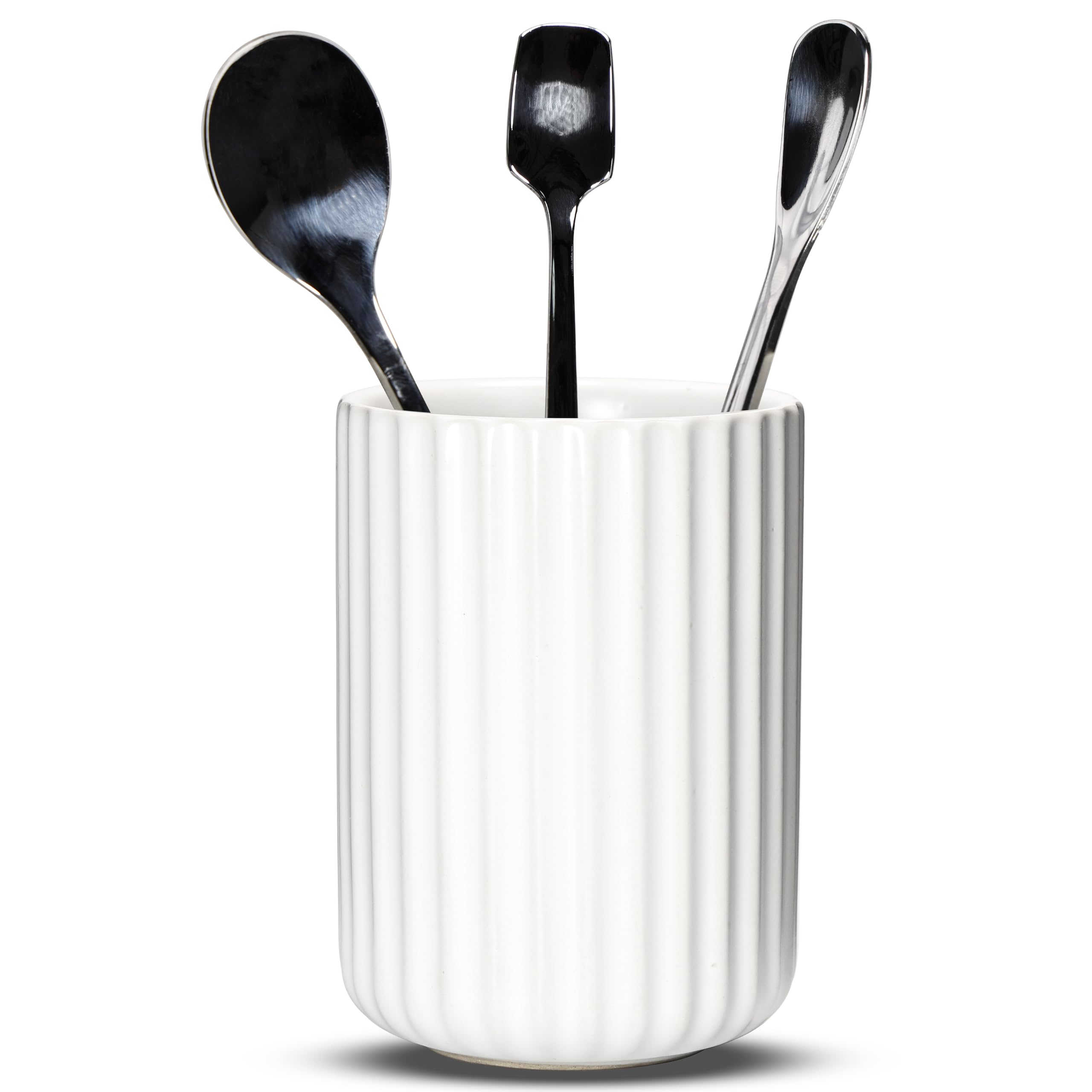 Photo 1 of U-TIMES Ceramic Spoon Holder for Coffee Bar, Upright Tea Spoon Holder Cup, Coffee Stirrers Straws Stir Stick Holder, White Fluted Surface