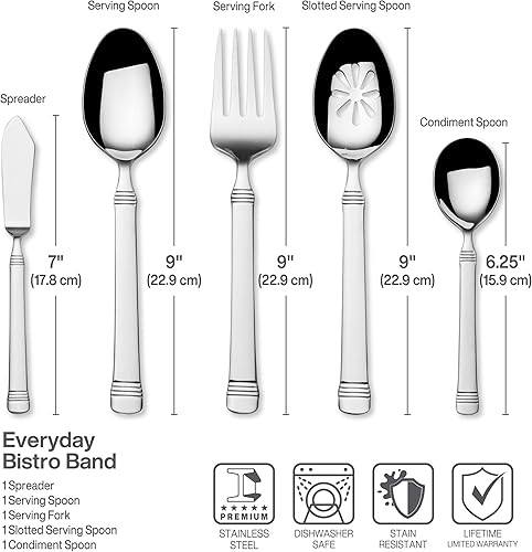 Vista 3 de Fitz & Floyd Fitz and Floyd Everyday Bistro Band Cubiertos de 45 piezas para ocho, gris, (5266452)