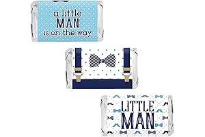 DISTINCTIVS Blue Bandana Little Man Baby Shower Wrappers for Mini Chocolate Bars