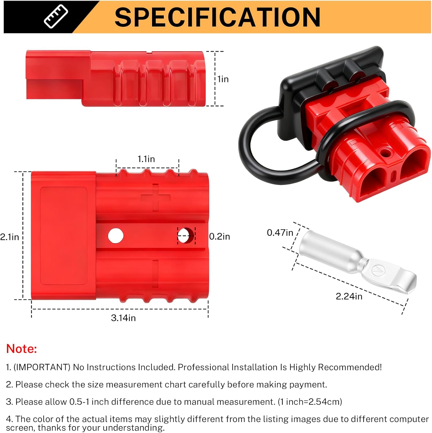 175A Red Battery Quick Connect/Disconnect, Wire Harness Plug Kit with Dust Covers, Compatible with Anderson Connector, 2 AWG for Car/Forklift/Rescue Winch/Trailer/Traction System