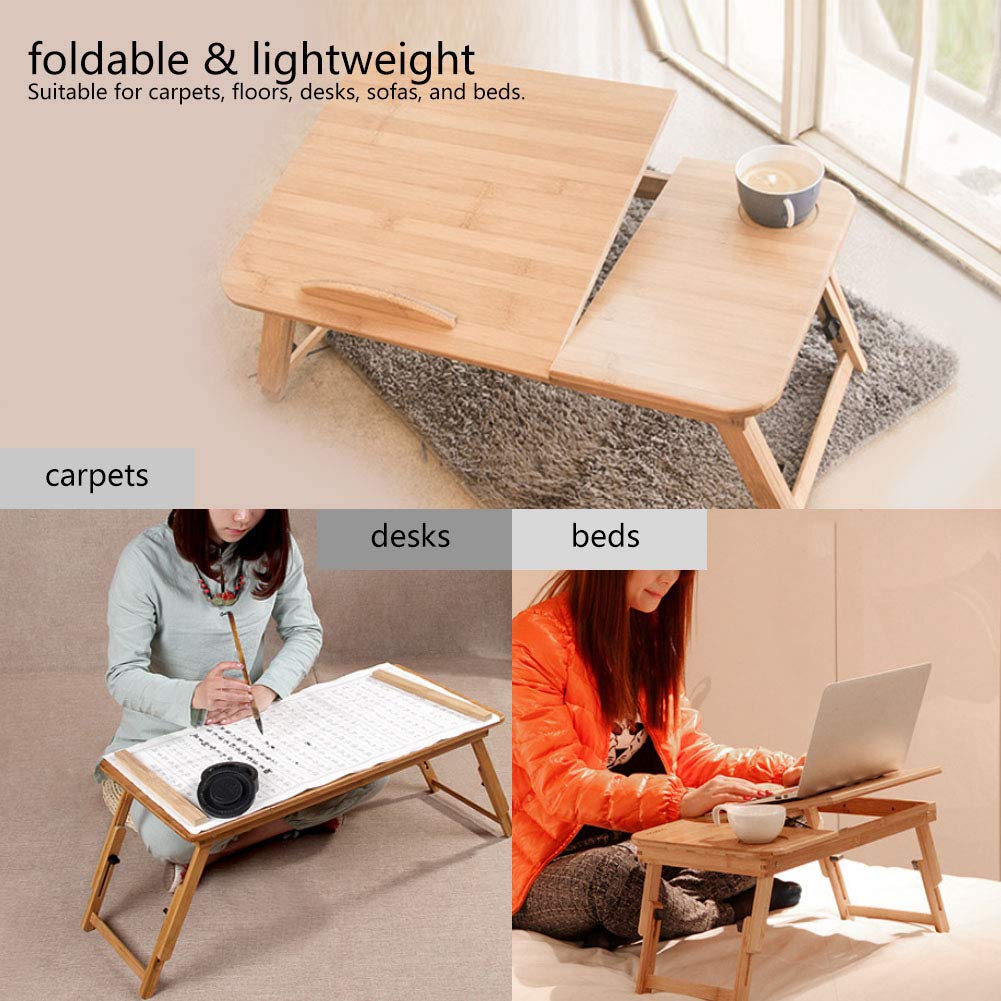 Stolik na Laptopa 50x30 Cm, Przenośny Stojak na Laptopa o Wysokości do Biurka z rozkładaną sofą, Lekka Drewniana Taca Komputer z antypoślizgową ramką i Uchwytem Kubek (50 * 30 bez szuflady)