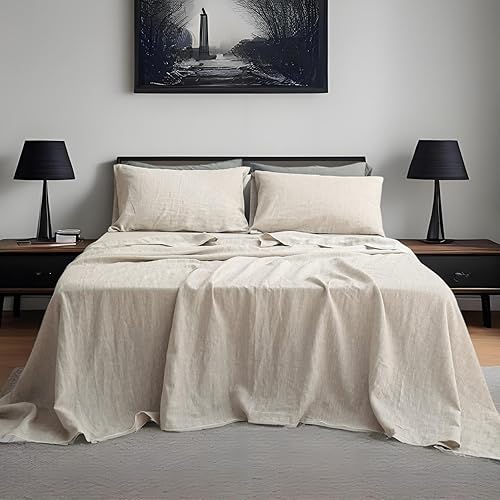 Simple&Opulence - Juego de sábanas de 100 % lino, tamaño King, lino francés lavado, 4 piezas, transpirables ropa de cama que incluye 1 sábana