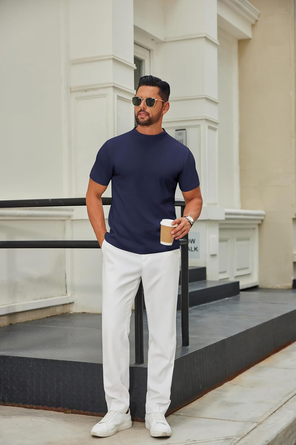 COOFANDY Men's Mock Turtleneck Sweater Short Sleeve Casual Knitted T-Shirts Thermal Tops Solid Basic Tee - Image 8