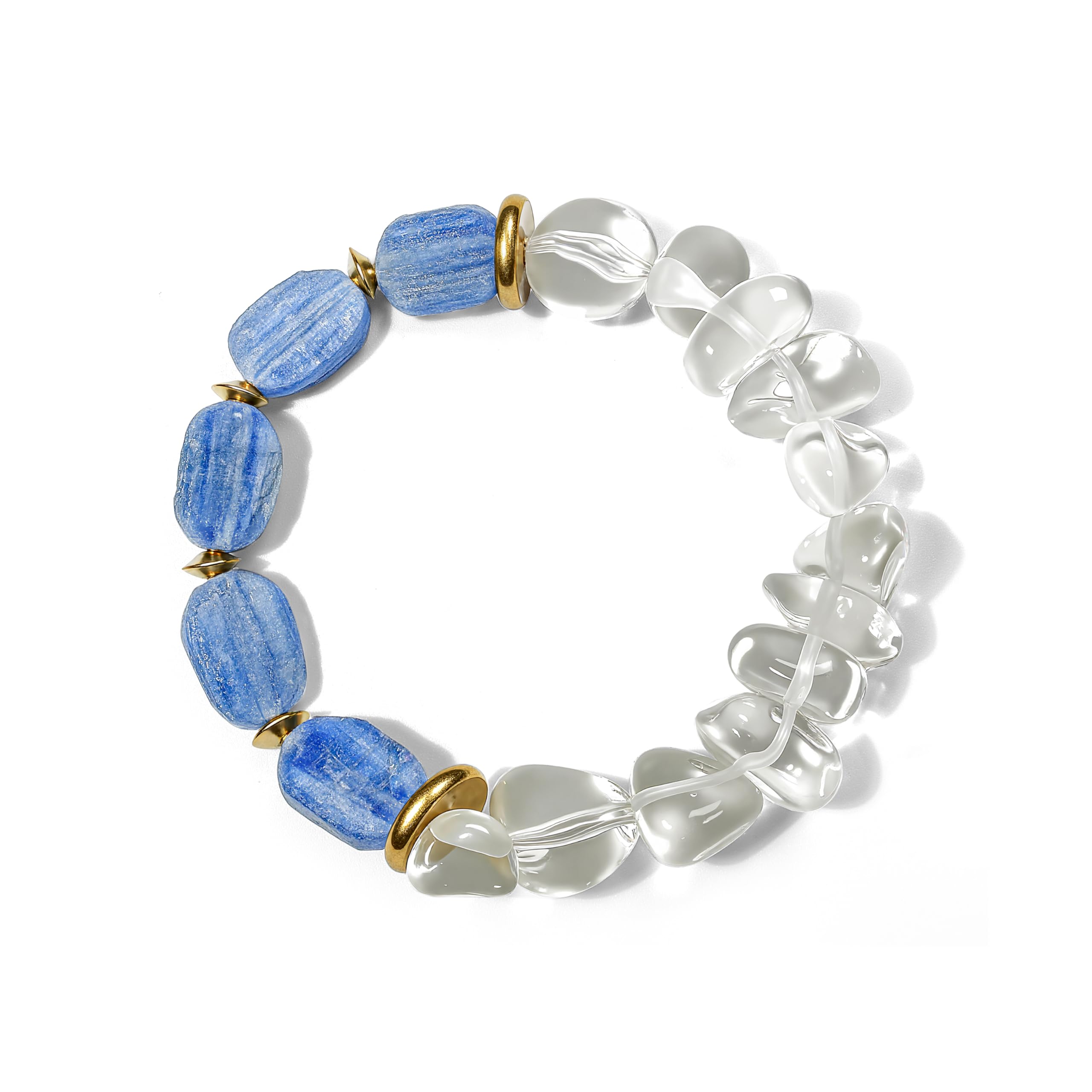 Bracelet en cristal avec aigue-marine et cristal blanc, Fabriqué à la main, bracelet extensible, de forme naturelle, unisexe, apportent un champ magnétique puissant et énergie.