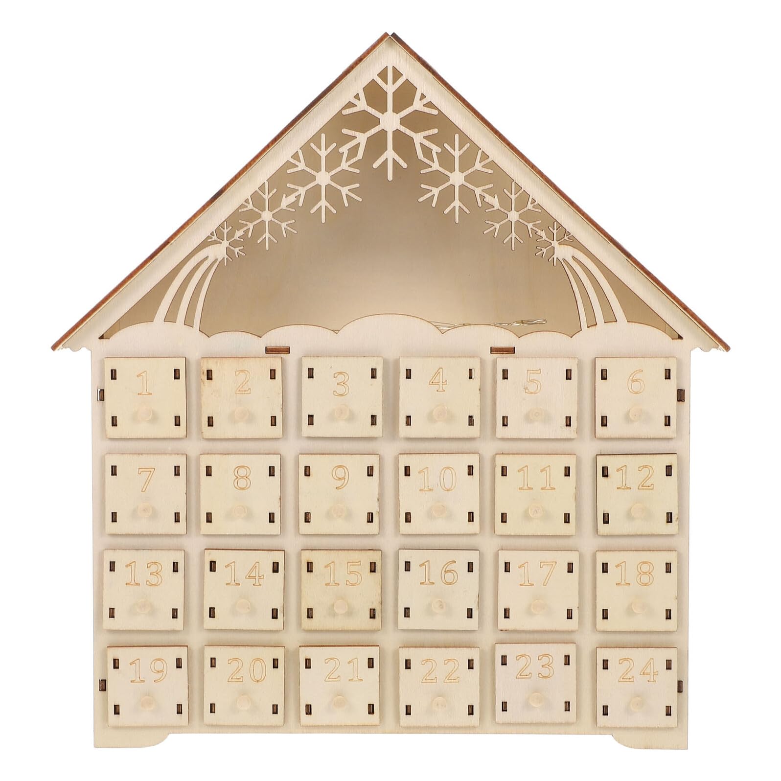 Calendario de Adviento de Navidad 24 Días de Madera con Luces LED Casa Navideña Iluminada Calendario Reutilizable para Cuenta Regresiva Festiva 2025 Decoración para Mesa y