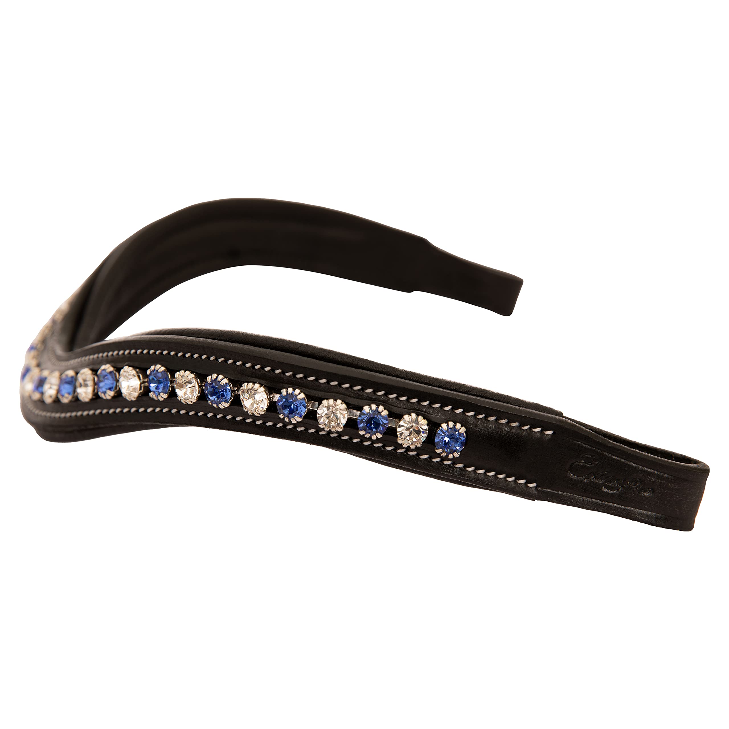 Exion Curved Crystal Browband for Horses – Soft Padded Bling English Bridle Brow Band | Dressage, Show, Jumping | Black, Brown| Clear & Blue Crystal Browband For Horses